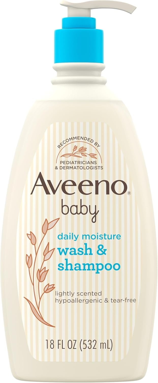 Aveeno Baby Daily Moisture Gentle Baby Body Wash and Shampoo with Oat Extract, 2-in-1 Baby Wash and Hair Shampoo, Tear-Free, Paraben-Free for Sensitive Skin and Hair, Lightly Scented, 18 Fl Oz(Lightly Scented)