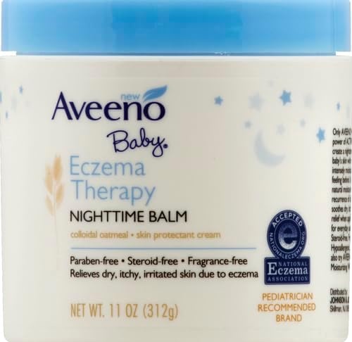 Aveeno Baby Eczema Therapy Nighttime Body Balm, Moisturizing Eczema Balm for Babies with Colloidal Oat & Ceramide, Soothes Dry, Itchy Skin, Hypoallergenic, Fragrance & Steroid Free, 11 oz(11 Ounce (Pack of 12))