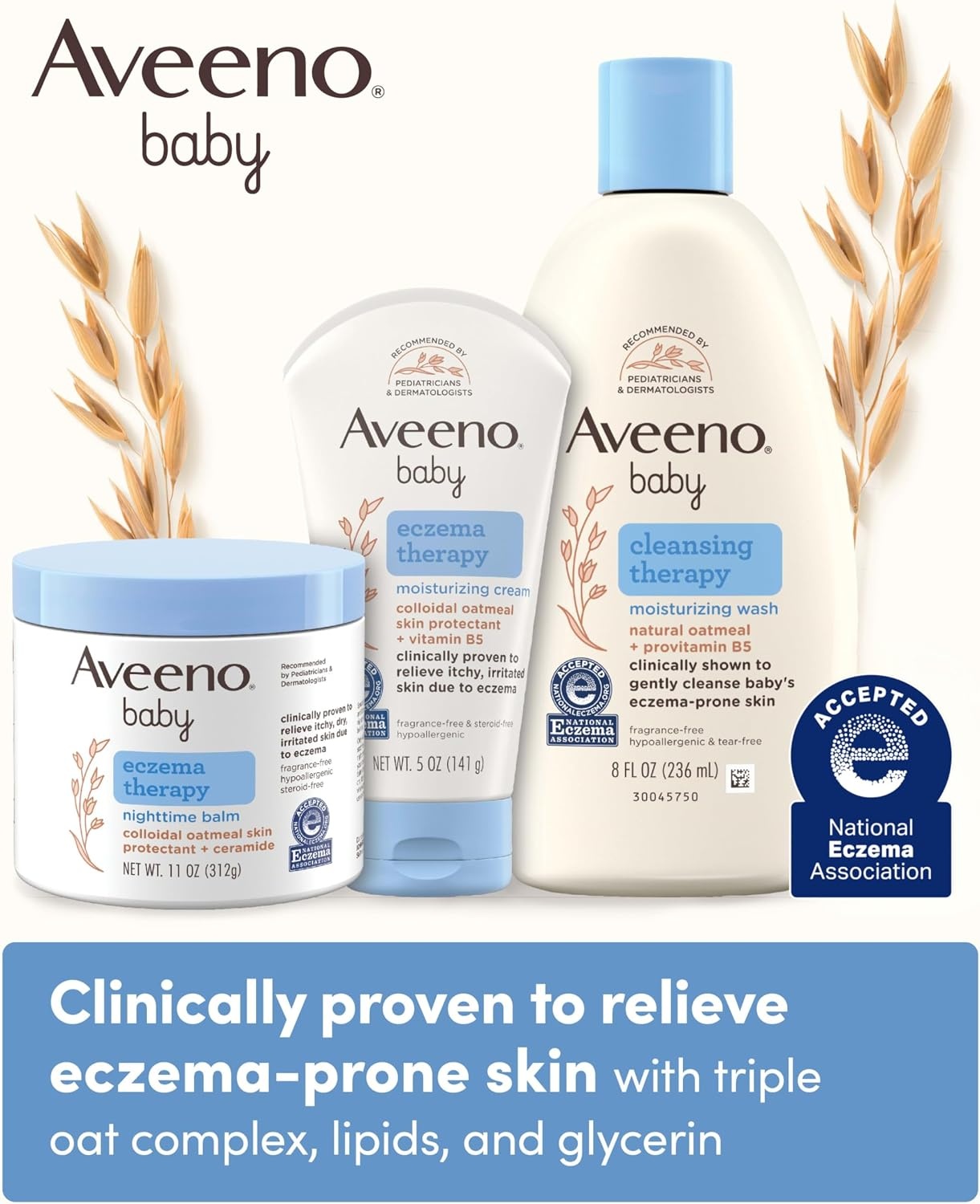 Aveeno Baby Eczema Therapy Nighttime Body Balm, Moisturizing Eczema Balm for Babies with Colloidal Oat & Ceramide, Soothes Dry, Itchy Skin, Hypoallergenic, Fragrance & Steroid Free, 11 oz(11 Ounce (Pack of 12))