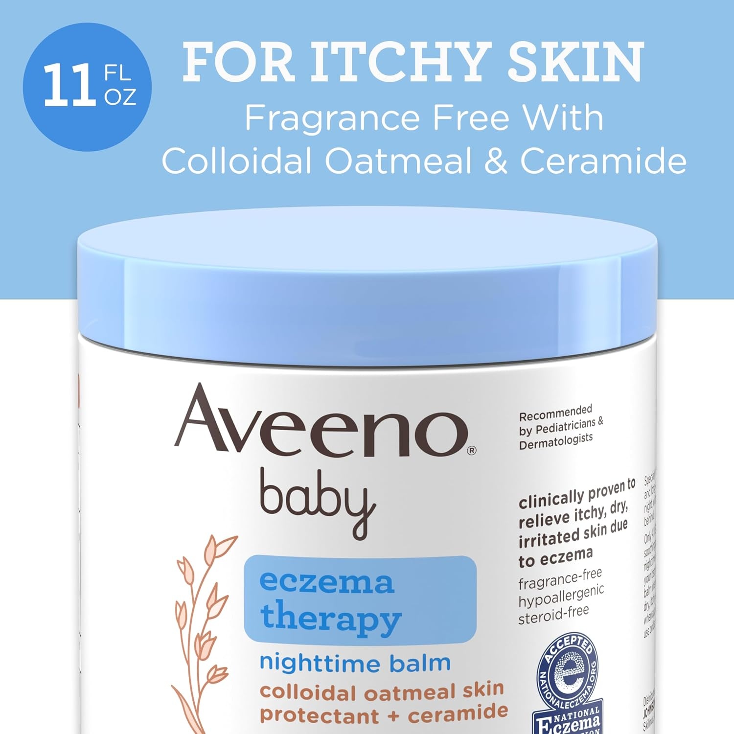 Aveeno Baby Eczema Therapy Nighttime Body Balm, Moisturizing Eczema Balm for Babies with Colloidal Oat & Ceramide, Soothes Dry, Itchy Skin, Hypoallergenic, Fragrance & Steroid Free, 11 oz(11 Ounce (Pack of 12))