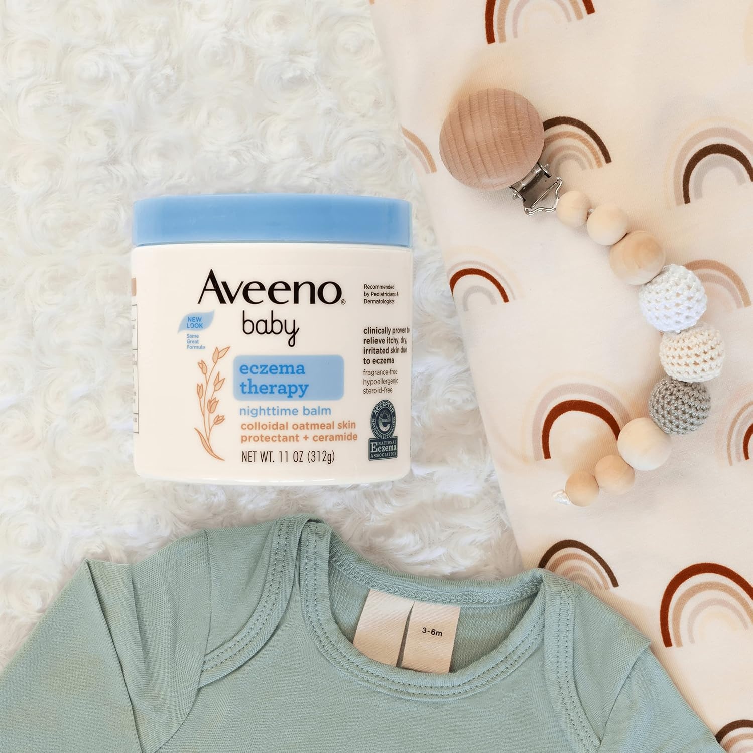 Aveeno Baby Eczema Therapy Nighttime Body Balm, Moisturizing Eczema Balm for Babies with Colloidal Oat & Ceramide, Soothes Dry, Itchy Skin, Hypoallergenic, Fragrance & Steroid Free, 11 oz(1 Ounce (Pack of 2))
