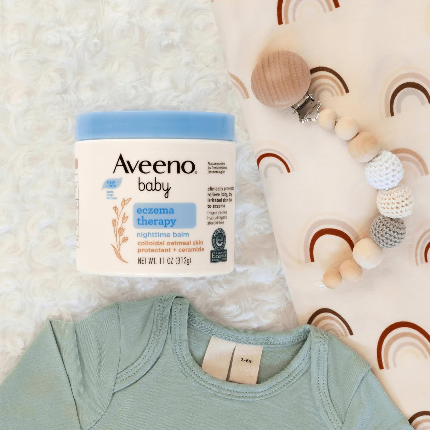 Aveeno Baby Eczema Therapy Nighttime Body Balm, Moisturizing Eczema Balm for Babies with Colloidal Oat & Ceramide, Soothes Dry, Itchy Skin, Hypoallergenic, Fragrance & Steroid Free, 11 oz(1 Ounce (Pack of 1))