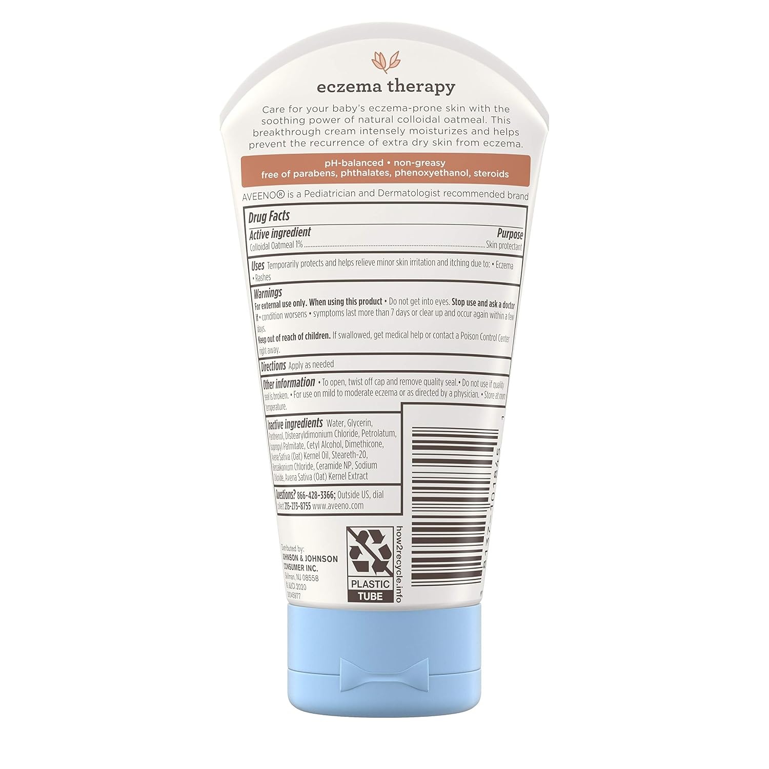 Aveeno Baby Eczema Therapy Moisturizing Cream, Natural Colloidal Oatmeal & Vitamin B5, Baby Cream for Dry, Itchy, Irritated Skin Due to Eczema, Paraben- & Steroid-Free, 12 fl. oz(5 Ounce (Pack of 1))