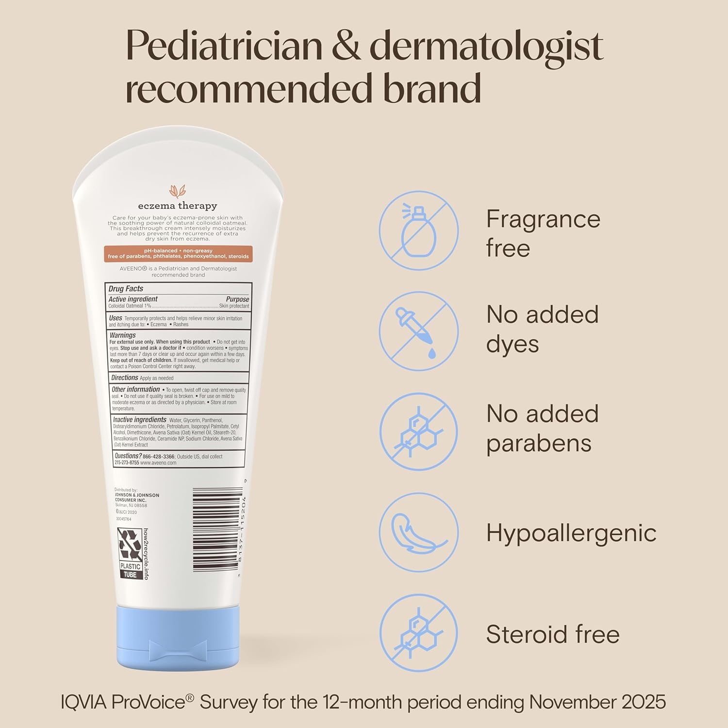 Aveeno Baby Eczema Therapy Moisturizing Cream, Natural Colloidal Oatmeal & Vitamin B5, Baby Cream for Dry, Itchy, Irritated Skin Due to Eczema, Paraben- & Steroid-Free, 12 fl. oz(7.3 Ounce (Pack of 1))
