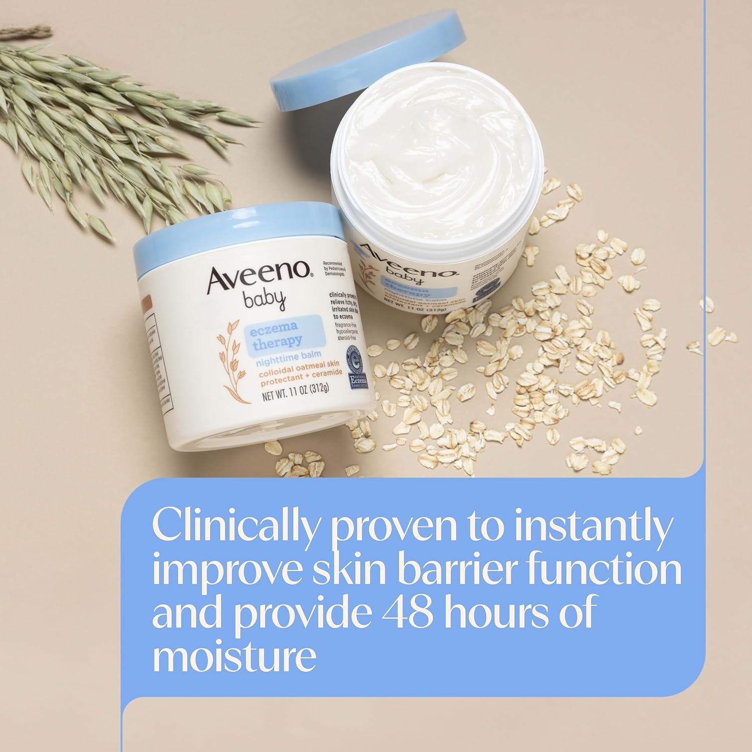 Aveeno Baby Eczema Therapy Nighttime Body Balm, Moisturizing Eczema Balm for Babies with Colloidal Oat & Ceramide, Soothes Dry, Itchy Skin, Hypoallergenic, Fragrance & Steroid Free, 11 oz(11 Ounce (Pack of 1))