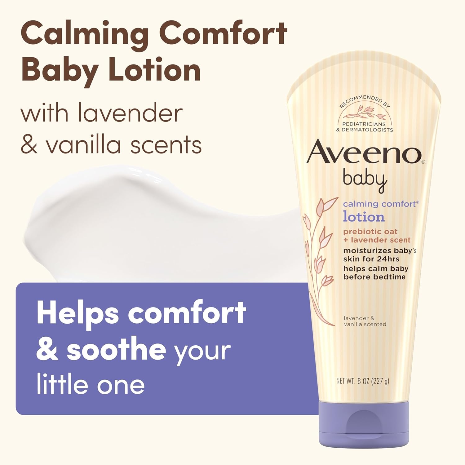 Aveeno Baby Calming Comfort Moisturizing Body Lotion with Relaxing Lavender & Vanilla Scents, Non-Greasy Baby Lotion, Nourishing Prebiotic Oatmeal, Paraben- & Phthalate-Free, 18 fl. oz(8 Fl Oz (Pack of 1))