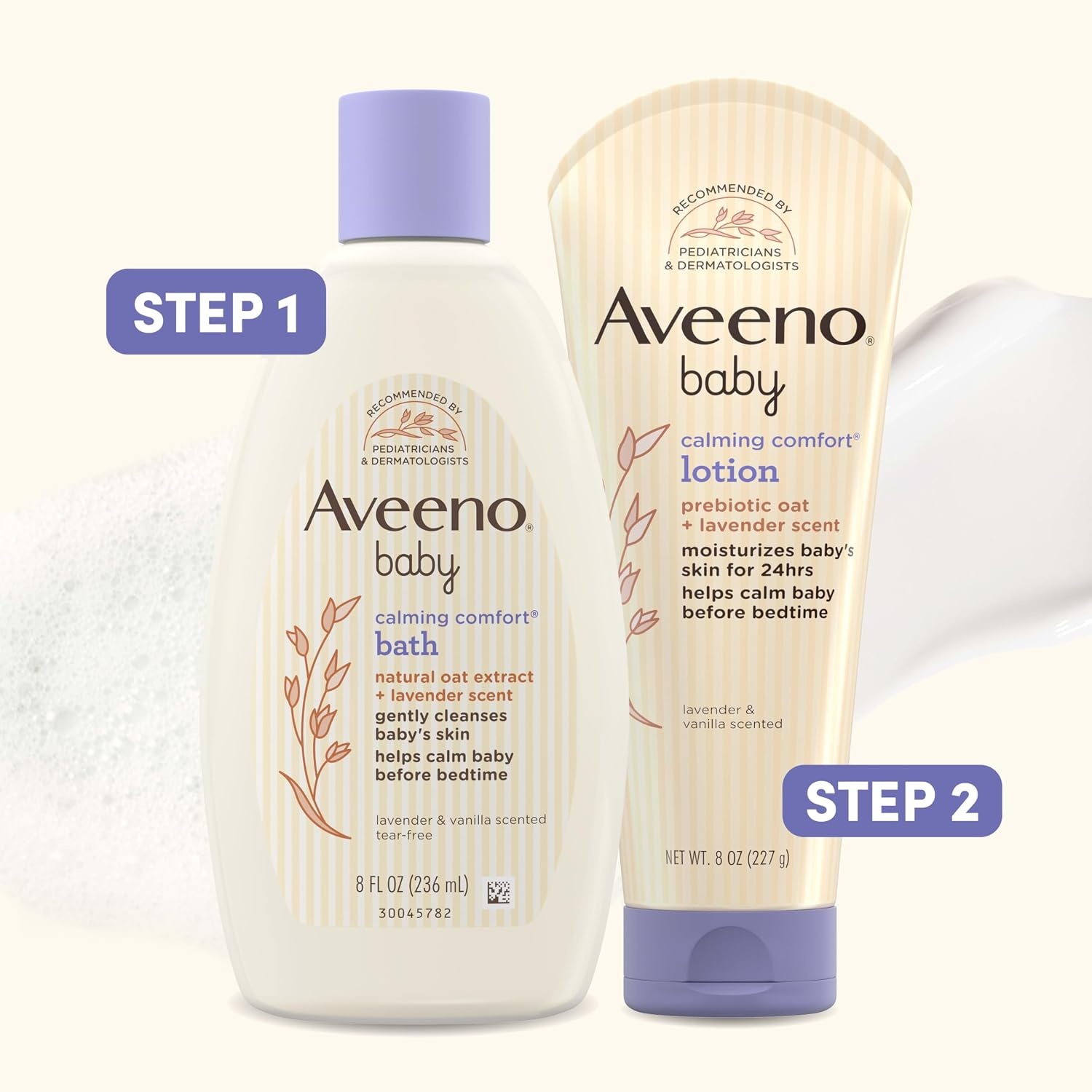 Aveeno Baby Calming Comfort Moisturizing Body Lotion with Relaxing Lavender & Vanilla Scents, Non-Greasy Baby Lotion, Nourishing Prebiotic Oatmeal, Paraben- & Phthalate-Free, 18 fl. oz(8 Fl Oz (Pack of 1))