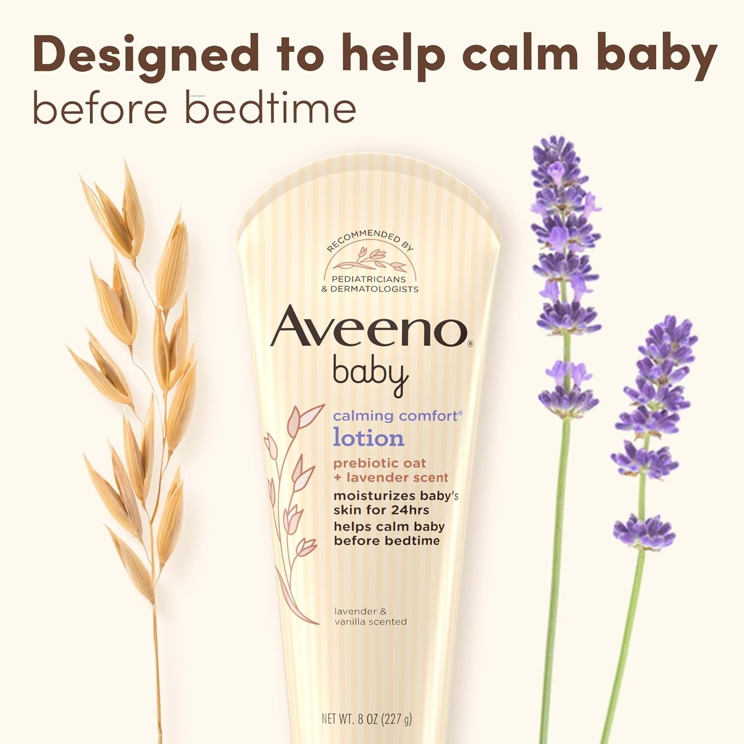 Aveeno Baby Calming Comfort Moisturizing Body Lotion with Relaxing Lavender & Vanilla Scents, Non-Greasy Baby Lotion, Nourishing Prebiotic Oatmeal, Paraben- & Phthalate-Free, 18 fl. oz(8 Fl Oz (Pack of 1))