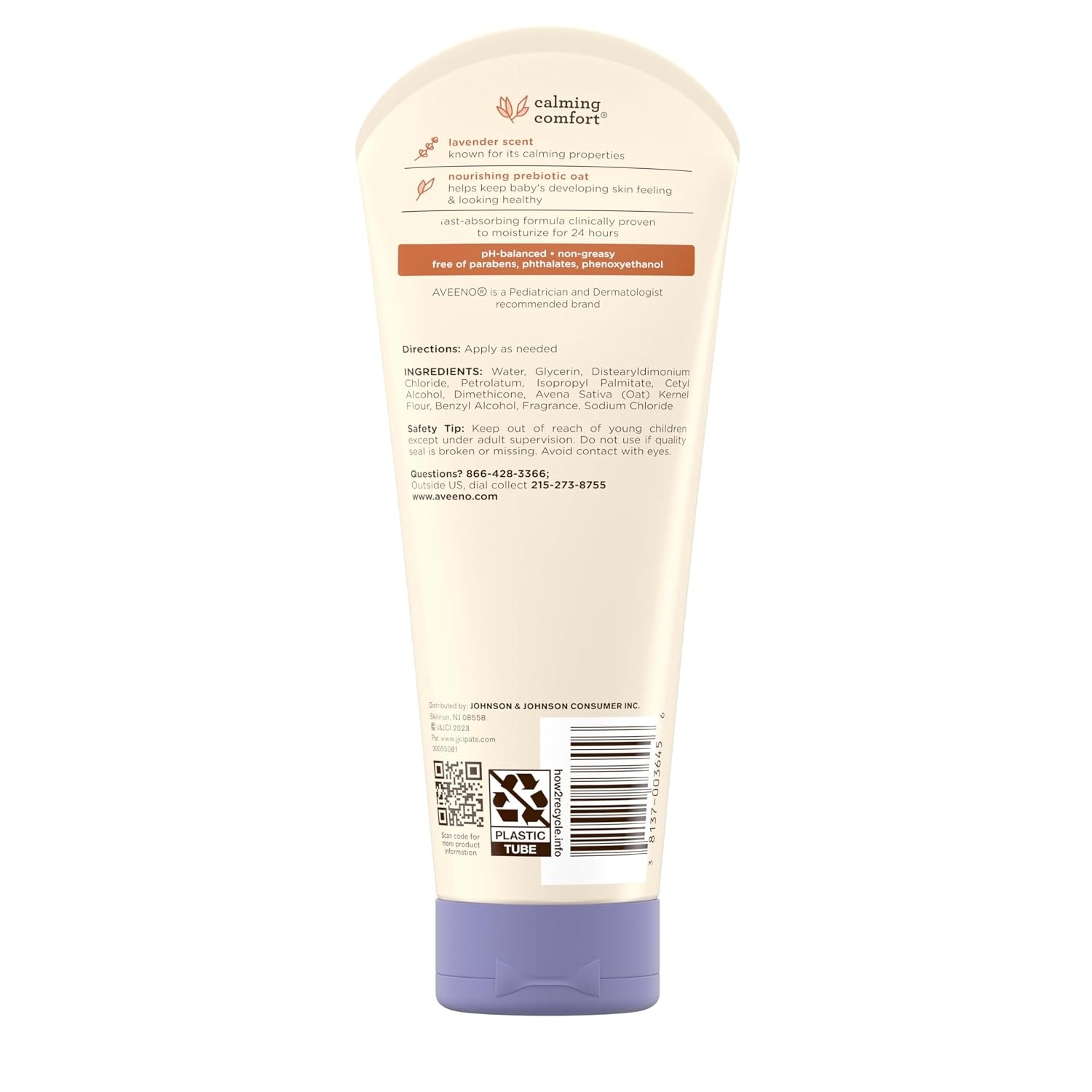 Aveeno Baby Calming Comfort Moisturizing Body Lotion with Relaxing Lavender & Vanilla Scents, Non-Greasy Baby Lotion, Nourishing Prebiotic Oatmeal, Paraben- & Phthalate-Free, 18 fl. oz(8 Fl Oz (Pack of 1))