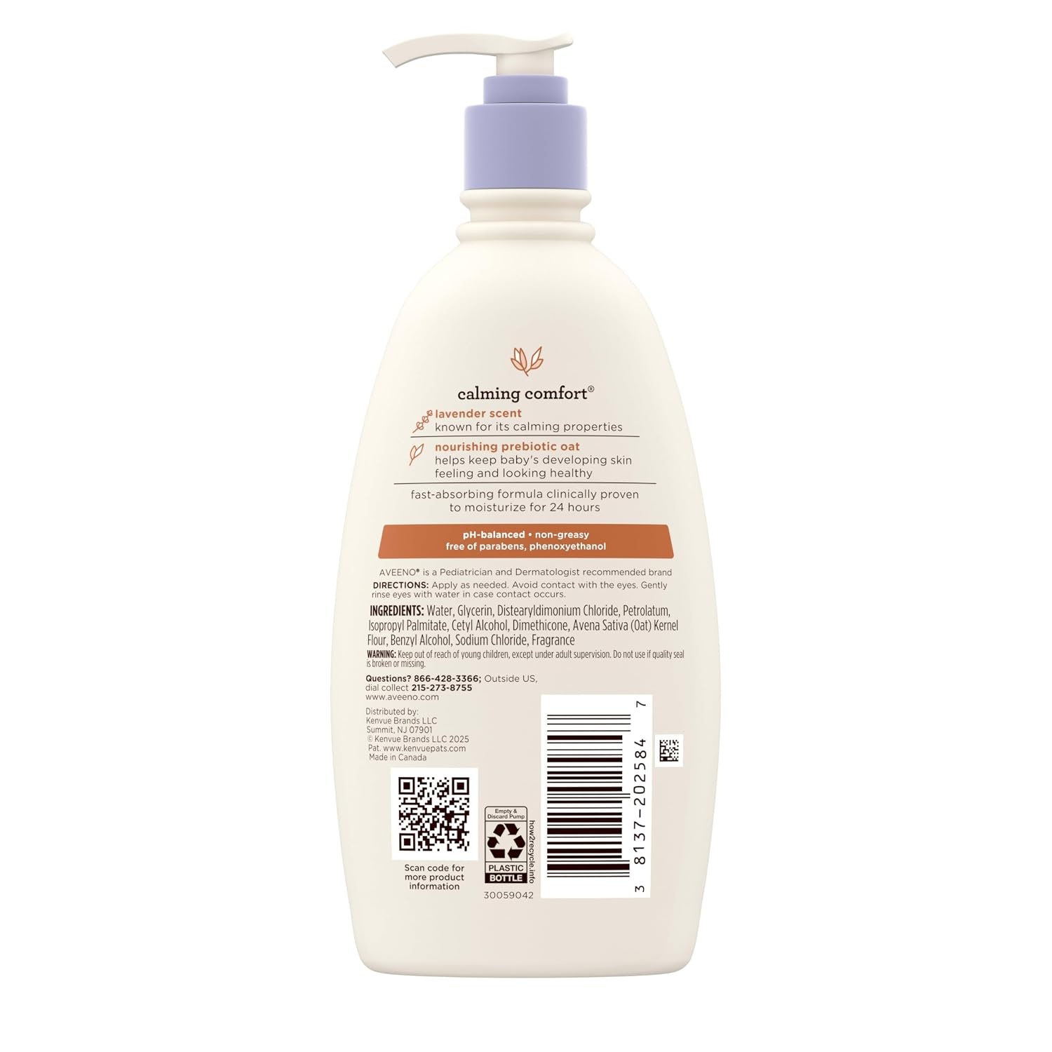 Aveeno Baby Calming Comfort Moisturizing Body Lotion with Relaxing Lavender & Vanilla Scents, Non-Greasy Baby Lotion, Nourishing Prebiotic Oatmeal, Paraben- & Phthalate-Free, 18 fl. oz(12 Fl Oz (Pack of 2))