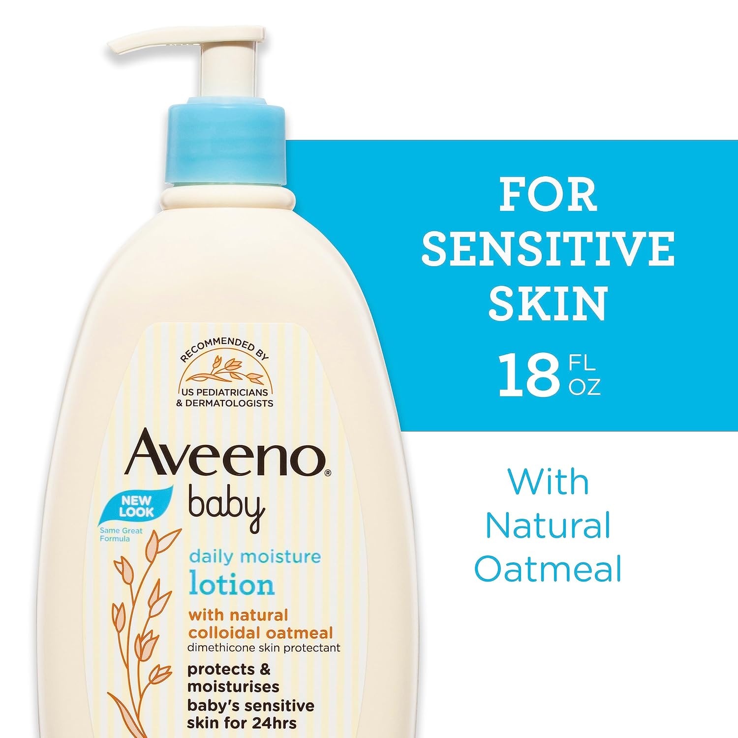 Aveeno Baby Daily Moisture Body Lotion for Sensitive Skin, Hypoallergenic Moisturizing Baby Lotion with Nourishing Oat to Deeply Moisturize Baby’s Skin, Fragrance-Free, 18 fl. oz, 2 Pack(18 Fl Oz (Pack of 2))