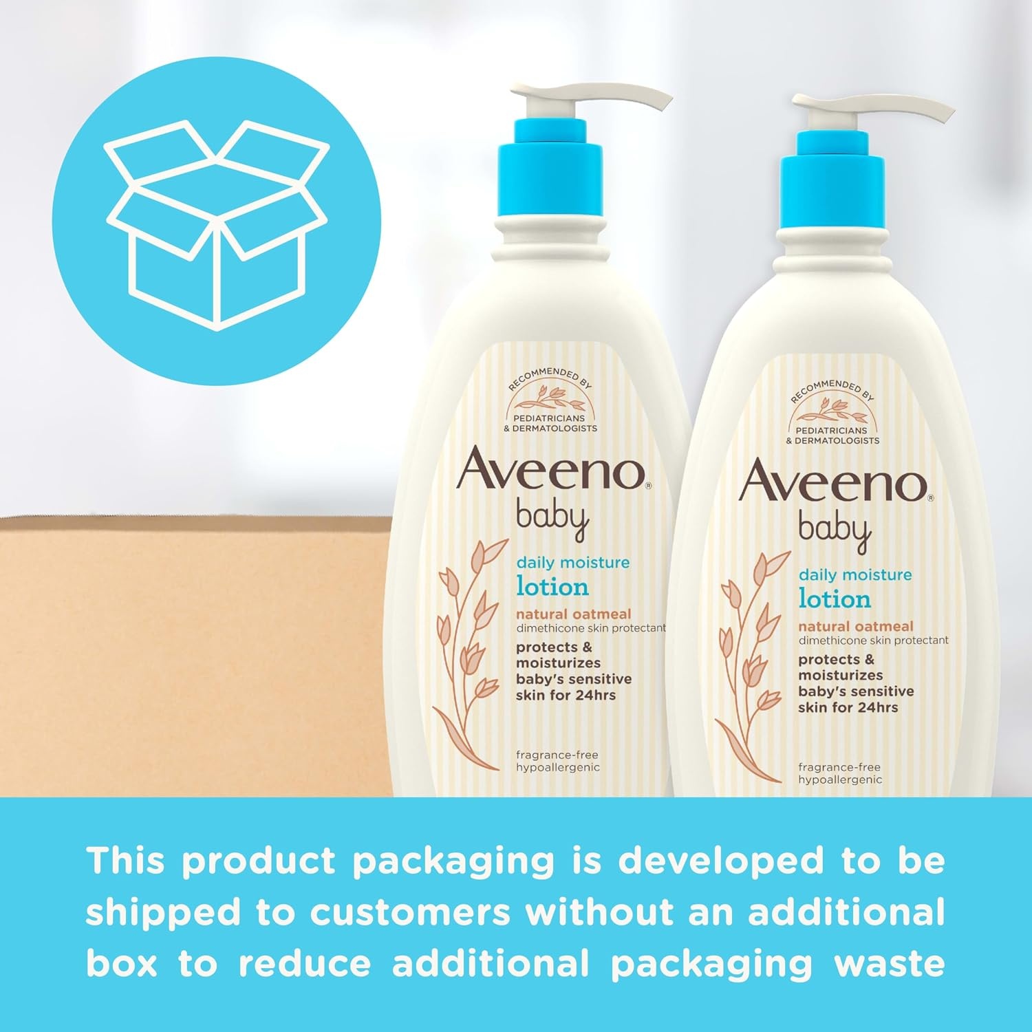 Aveeno Baby Daily Moisture Body Lotion for Sensitive Skin, Hypoallergenic Moisturizing Baby Lotion with Nourishing Oat to Deeply Moisturize Baby’s Skin, Fragrance-Free, 18 fl. oz, 2 Pack(18 Fl Oz (Pack of 2))