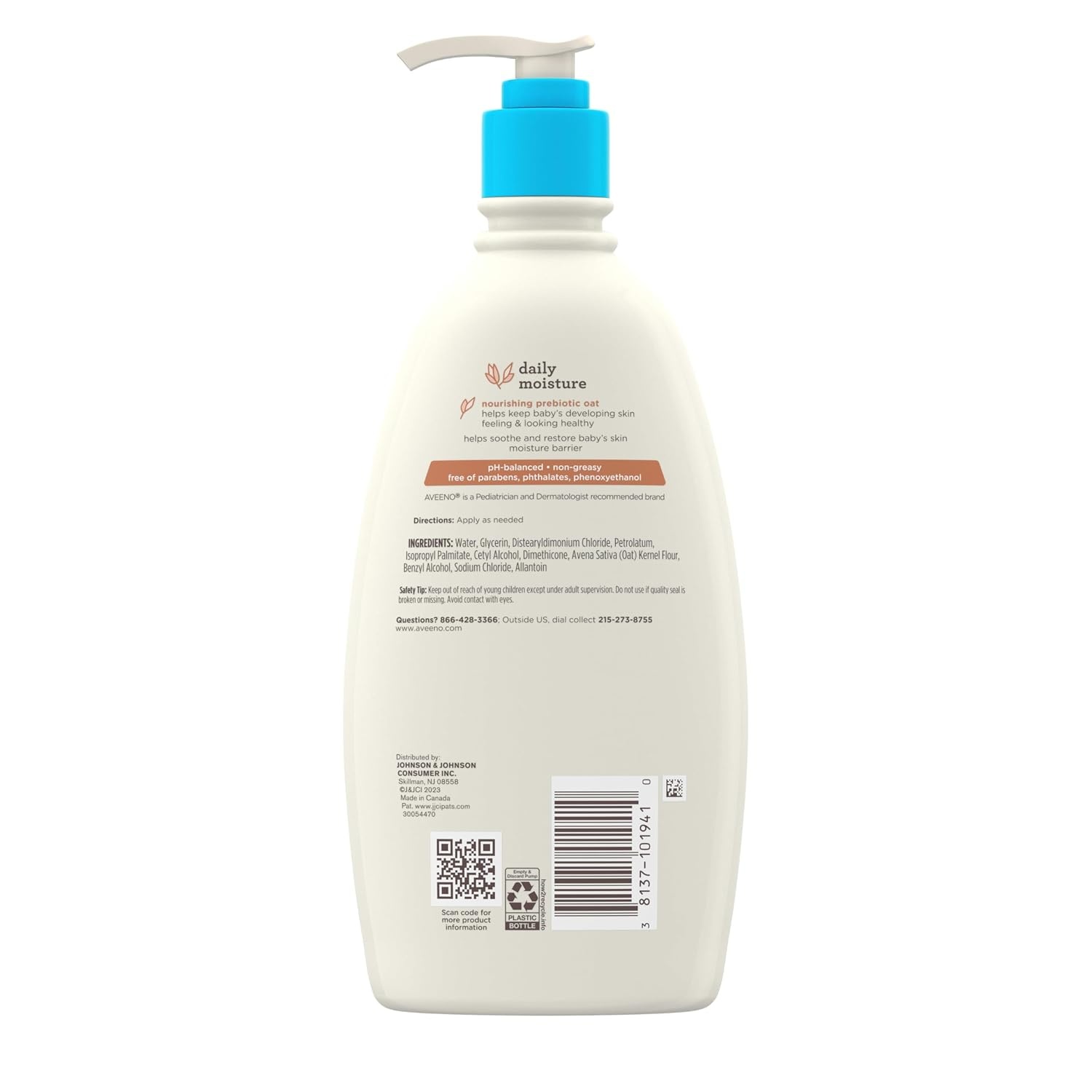 Aveeno Baby Daily Moisture Body Lotion for Sensitive Skin, Hypoallergenic Moisturizing Baby Lotion with Nourishing Oat to Deeply Moisturize Baby’s Skin, Fragrance-Free, 18 fl. oz, 2 Pack(18 Fl Oz (Pack of 2))