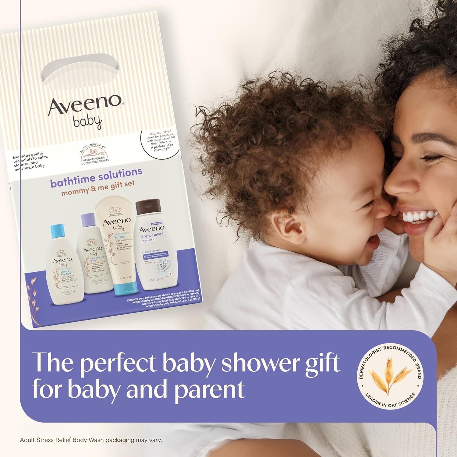 Aveeno Baby Bathtime Solutions Mommy & Me Gift Set, Baby Wash & Shampoo, Calming Bath, Daily Moisturizing Lotion and Stress Relief Body Wash for Mom, Colloidal Oat, Baby Bath Essentials, 4 items(Mom & Baby)