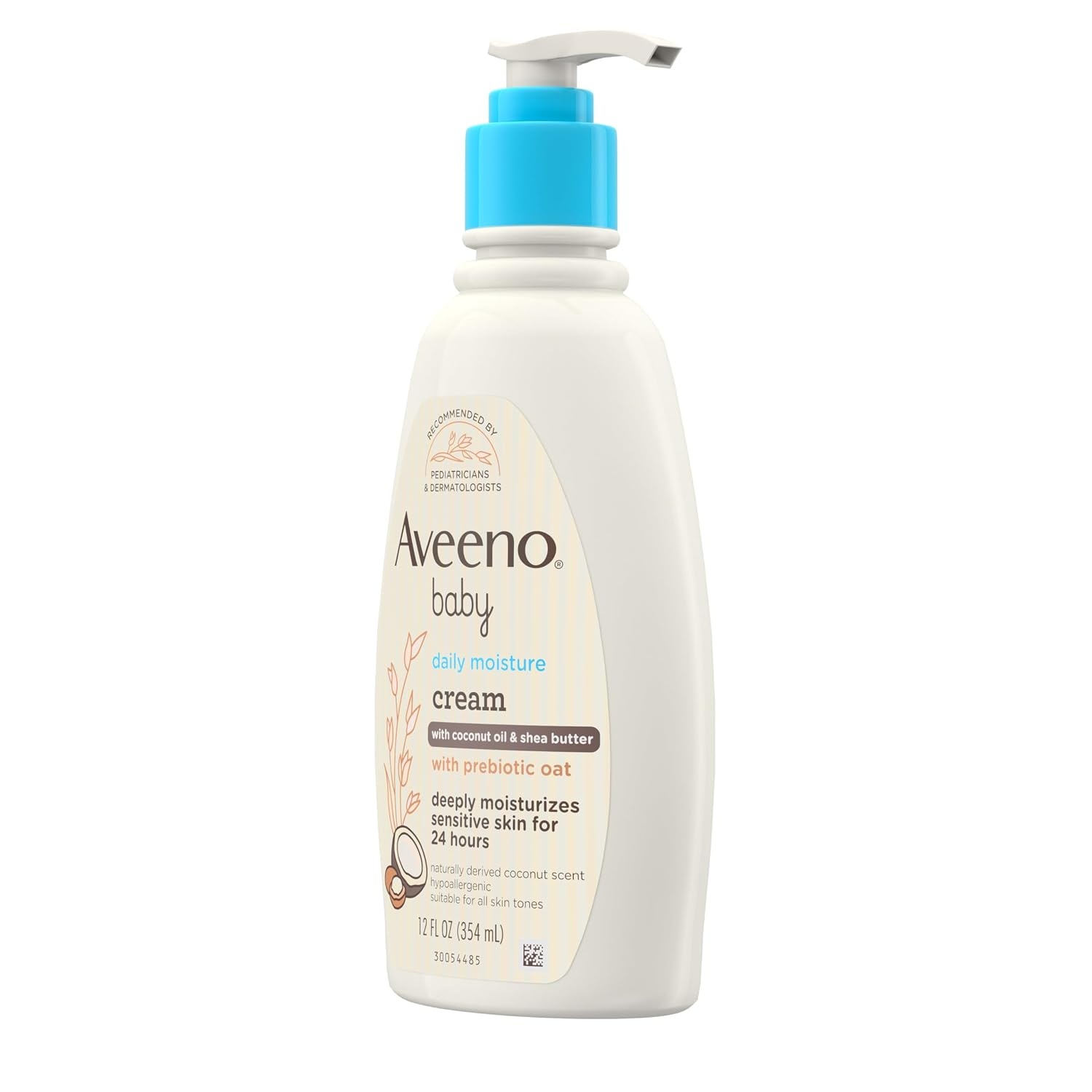 Aveeno Baby Daily Moisturizing Cream with Prebiotic Oat, Hypoallergenic Baby Lotion with Coconut Oil & Shea Butter Moisturizes Sensitive Skin for 24 Hours, Gentle Coconut Scent, 12 fl. oz(12 Fl Oz (Pack of 1))