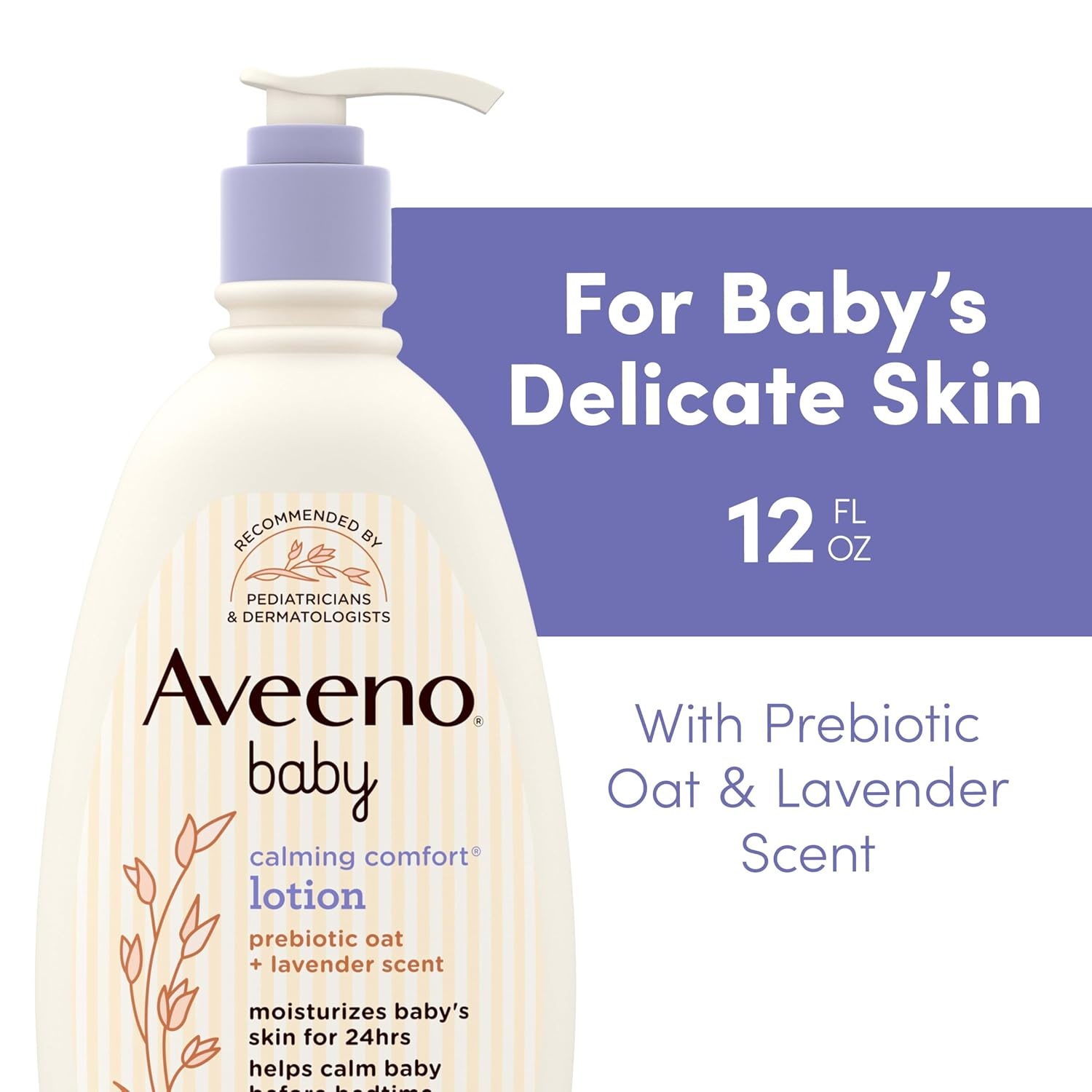 Aveeno Baby Calming Comfort Moisturizing Body Lotion with Relaxing Lavender & Vanilla Scents, Non-Greasy Baby Lotion, Nourishing Prebiotic Oatmeal, Paraben- & Phthalate-Free, 18 fl. oz(12 Fl Oz (Pack of 1))