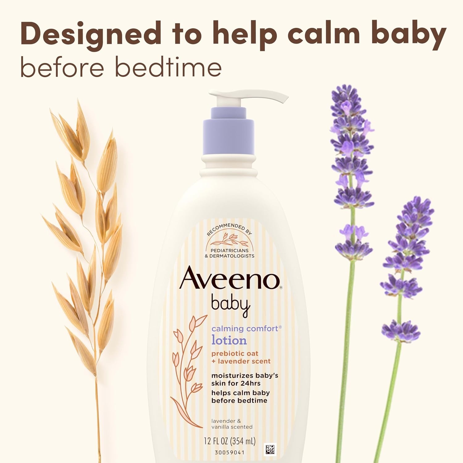 Aveeno Baby Calming Comfort Moisturizing Body Lotion with Relaxing Lavender & Vanilla Scents, Non-Greasy Baby Lotion, Nourishing Prebiotic Oatmeal, Paraben- & Phthalate-Free, 18 fl. oz(12 Fl Oz (Pack of 1))