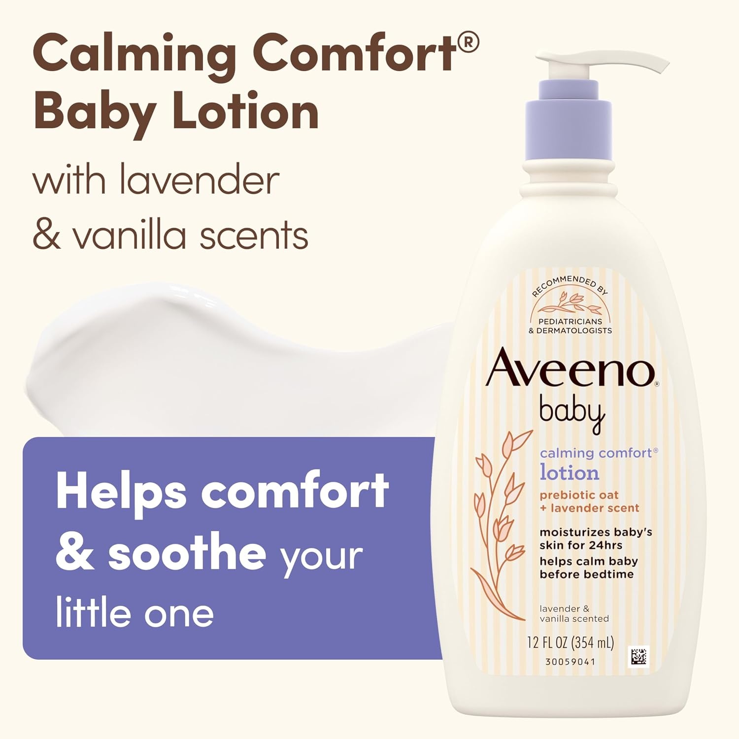 Aveeno Baby Calming Comfort Moisturizing Body Lotion with Relaxing Lavender & Vanilla Scents, Non-Greasy Baby Lotion, Nourishing Prebiotic Oatmeal, Paraben- & Phthalate-Free, 18 fl. oz(12 Fl Oz (Pack of 1))