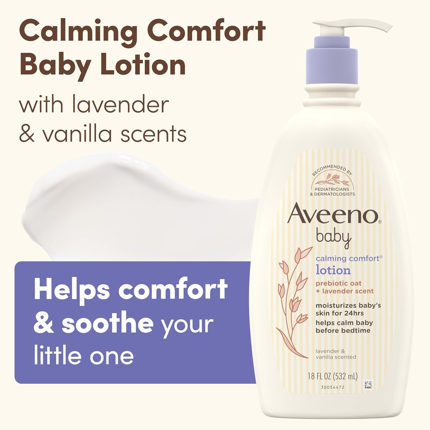 Aveeno Baby Calming Comfort Moisturizing Body Lotion with Relaxing Lavender & Vanilla Scents, Non-Greasy Baby Lotion, Nourishing Prebiotic Oatmeal, Paraben- & Phthalate-Free, 18 fl. oz(18 Fl Oz (Pack of 1))