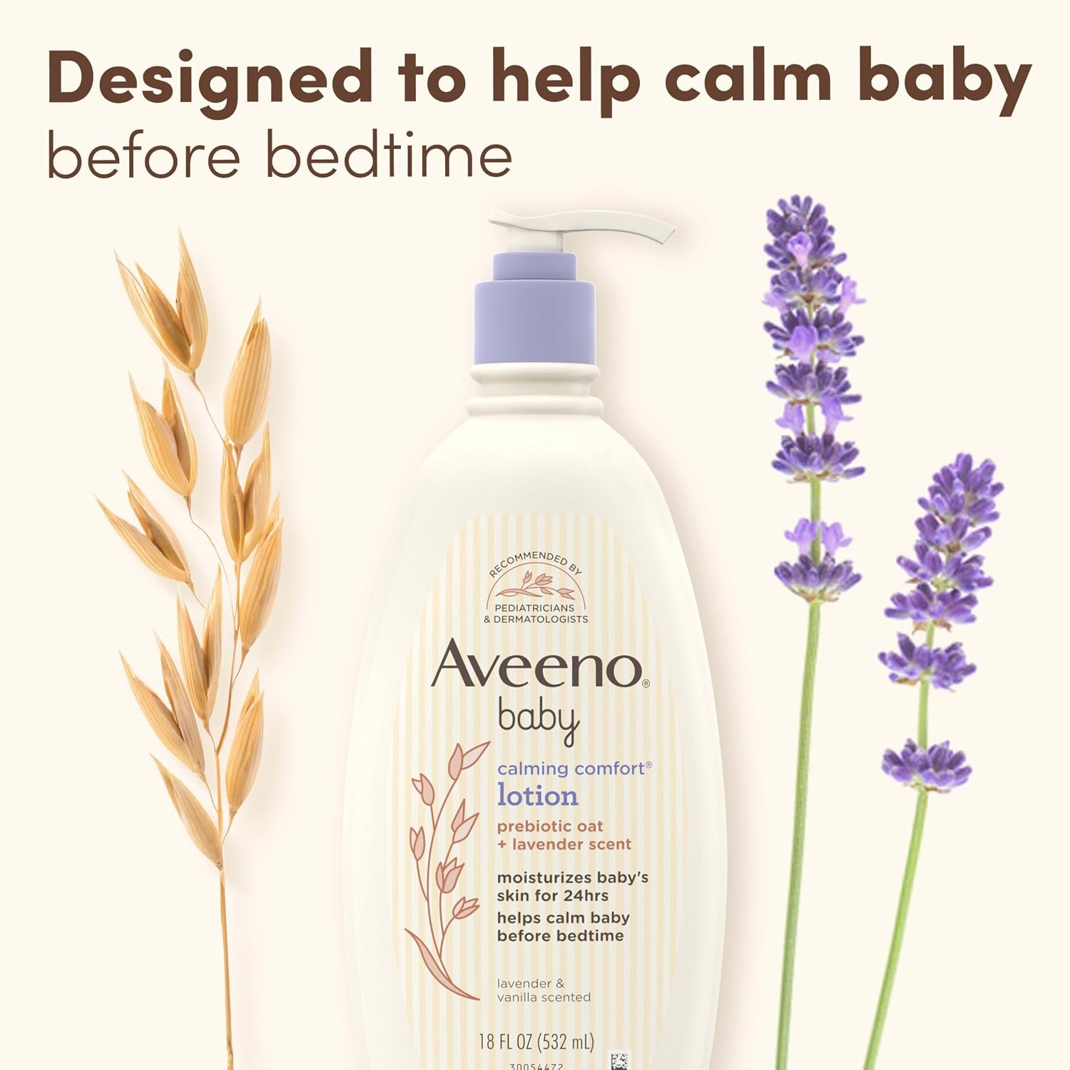 Aveeno Baby Calming Comfort Moisturizing Body Lotion with Relaxing Lavender & Vanilla Scents, Non-Greasy Baby Lotion, Nourishing Prebiotic Oatmeal, Paraben- & Phthalate-Free, 18 fl. oz(18 Fl Oz (Pack of 1))