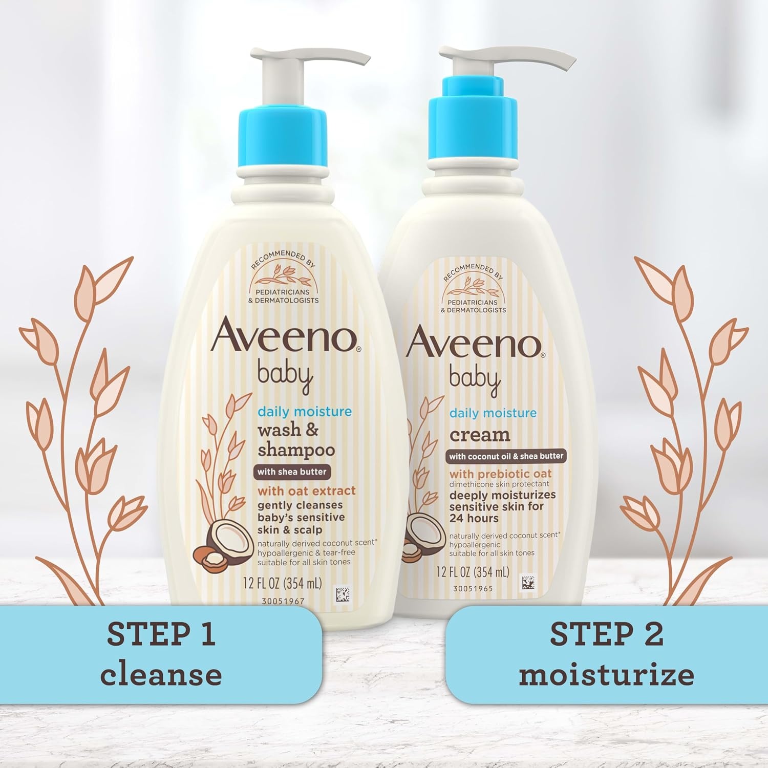Aveeno Baby Daily Moisturizing 2-in-1 Wash & Shampoo, Baby Body Wash & Shampoo with Shea Butter & Oat Extract Gently Cleanses Baby’s Sensitive Skin & Scalp, Gentle Coconut Scent, 12 fl. oz(12 Fl Oz (Pack of 1))