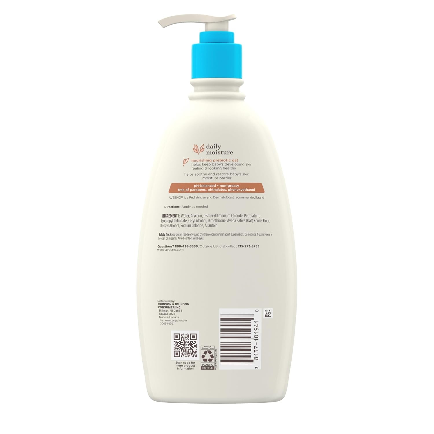 Aveeno Baby Daily Moisture Body Lotion for Sensitive Skin, Hypoallergenic Moisturizing Baby Lotion with Nourishing Oat to Deeply Moisturize Baby’s Skin, Fragrance-Free, 18 fl. oz, 2 Pack(18 Fl Oz (Pack of 1))