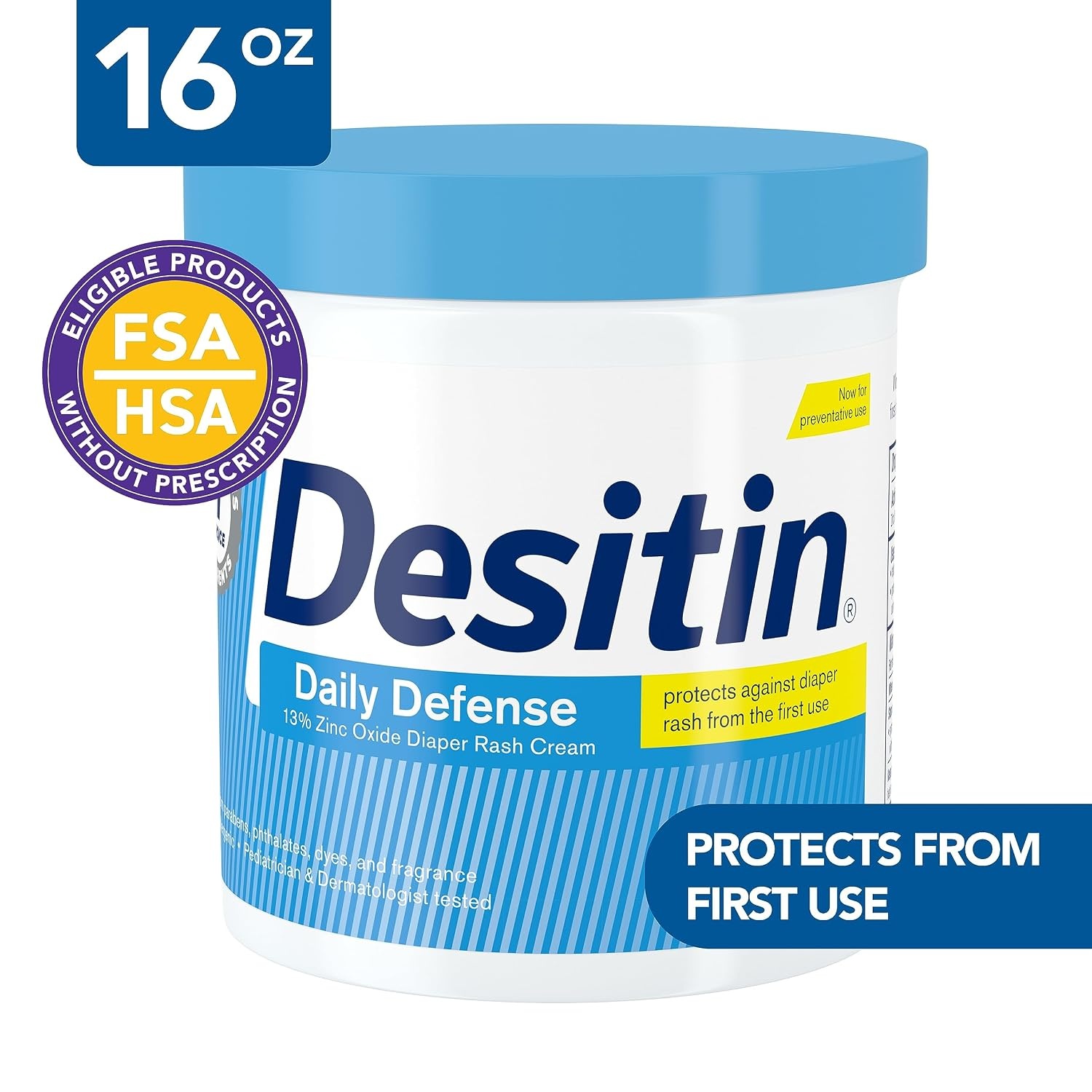 Desitin Daily Defense Baby Diaper Rash Cream with 13% Zinc Oxide, Barrier Cream to Treat, Relieve & Prevent Diaper Rash, Hypoallergenic, Dye-, Phthalate- & Paraben-Free, 16 oz(16 Ounce (Pack of 1))