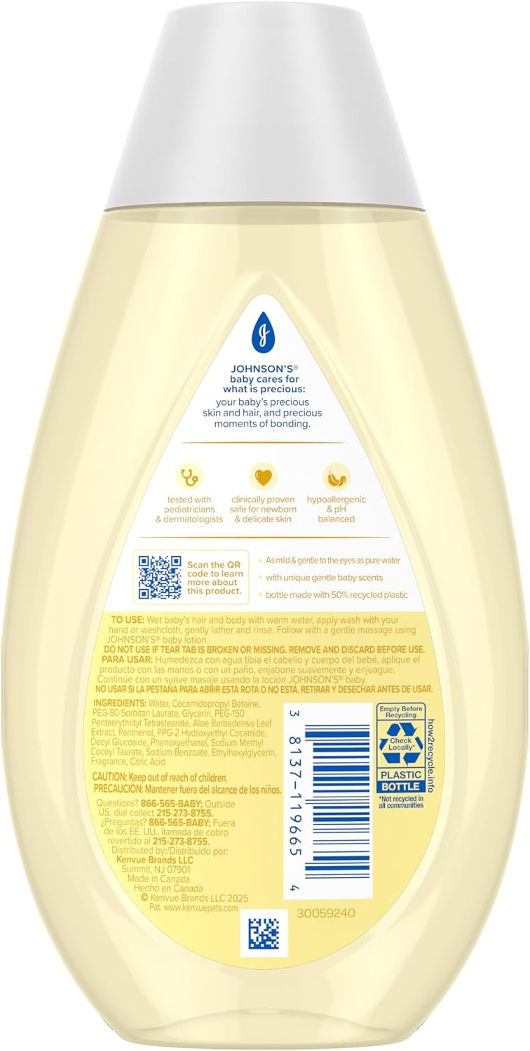 Johnson’s Baby Head-To-Toe 2 in 1 Tear Free Wash & Shampoo with Aloe Vera and Vitamin B5, Safe and Gentle for Newborns and Delicate Skin, Hypoallergenic and pH Balanced, 27.1 Fl Oz(Gentle scent)