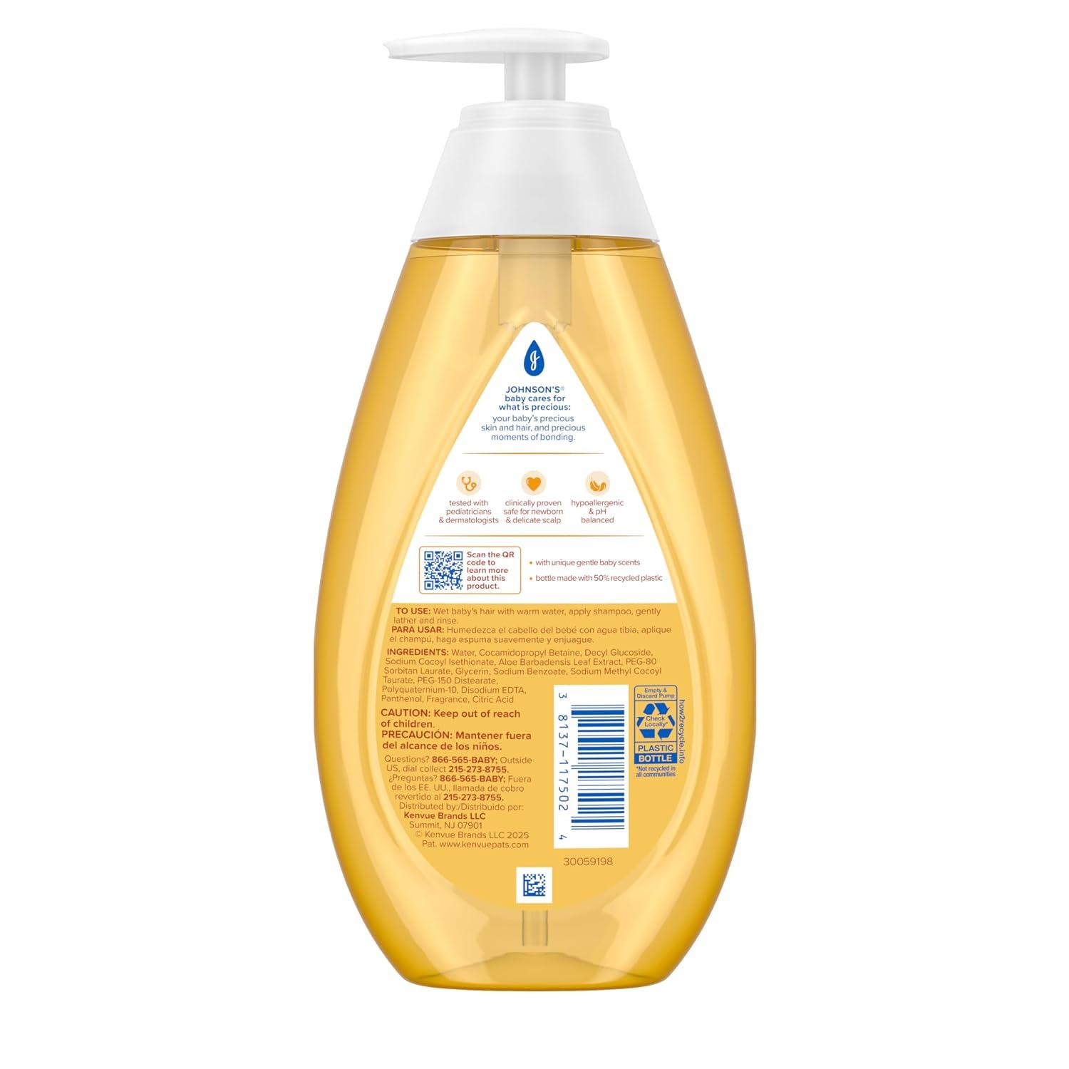 Johnson’s Baby Shampoo with Aloe Vera & Vitamin B5, Tear Free, Newborn Essentials, No added Parabens & Sulfates, Hypoallergenic, Baby Essentials, 20.3 fl. oz(Fresh)