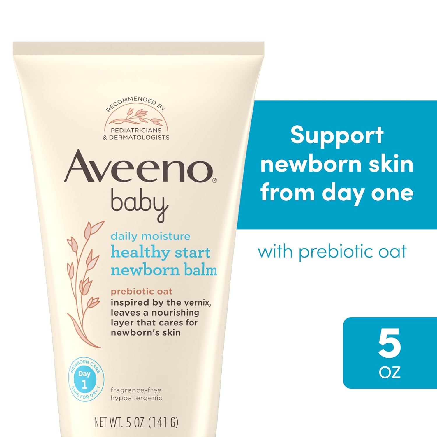 Aveeno Baby Healthy Start Nourishing Newborn Balm, Hypoallergenic Baby Skin Balm with Prebiotic Oat Leaves a Nourishing Layer to Care for Newborn Skin, Fragrance-Free, 5 oz(5 Ounce (Pack of 1))