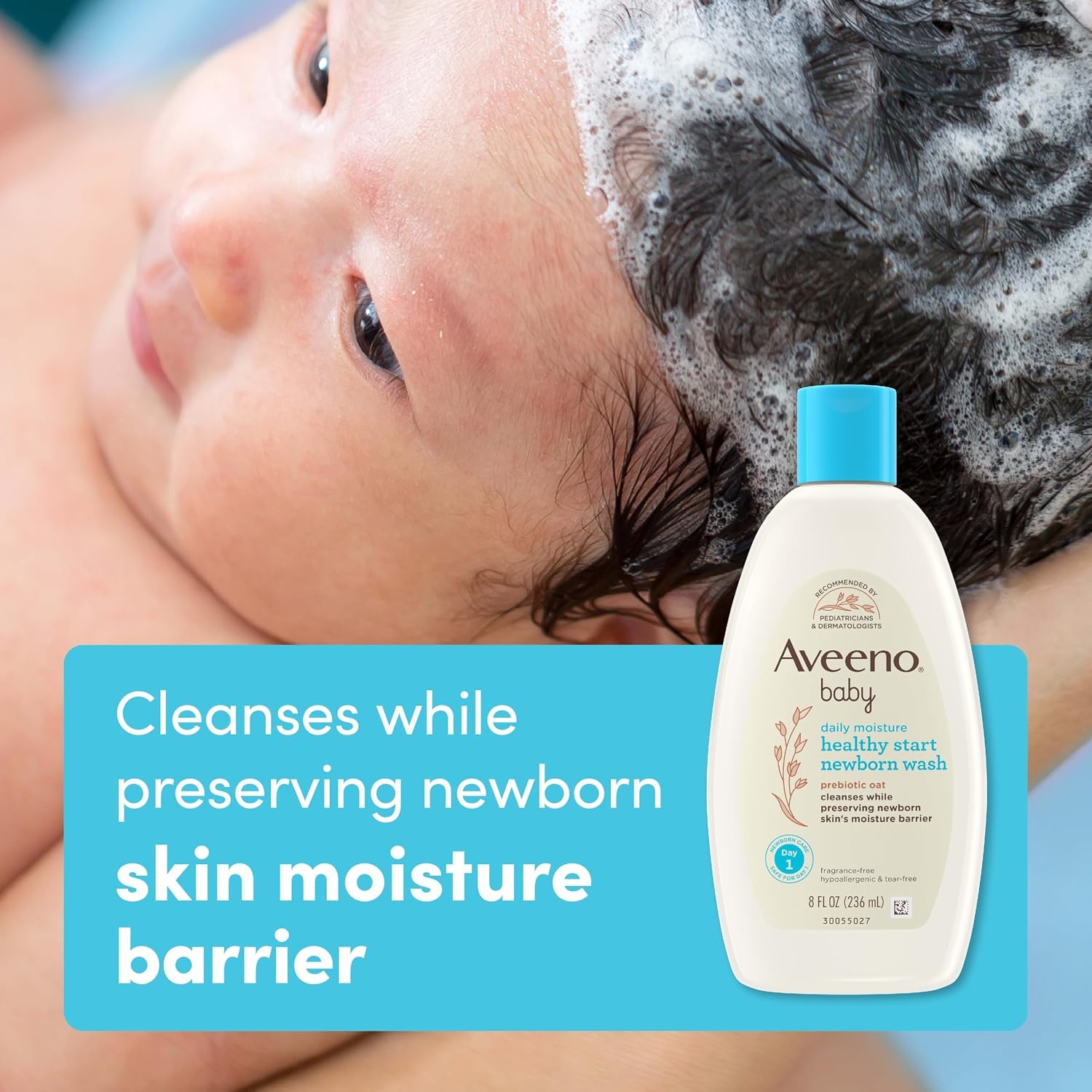 Aveeno Baby Healthy Start Nourishing Newborn Wash, Hypoallergenic Baby Body Wash, Prebiotic Oat, Gently Cleanses Sensitive Skin, No added Fragrances & Parabens, Tear-free, 8 fl. oz(Fragrance Free)