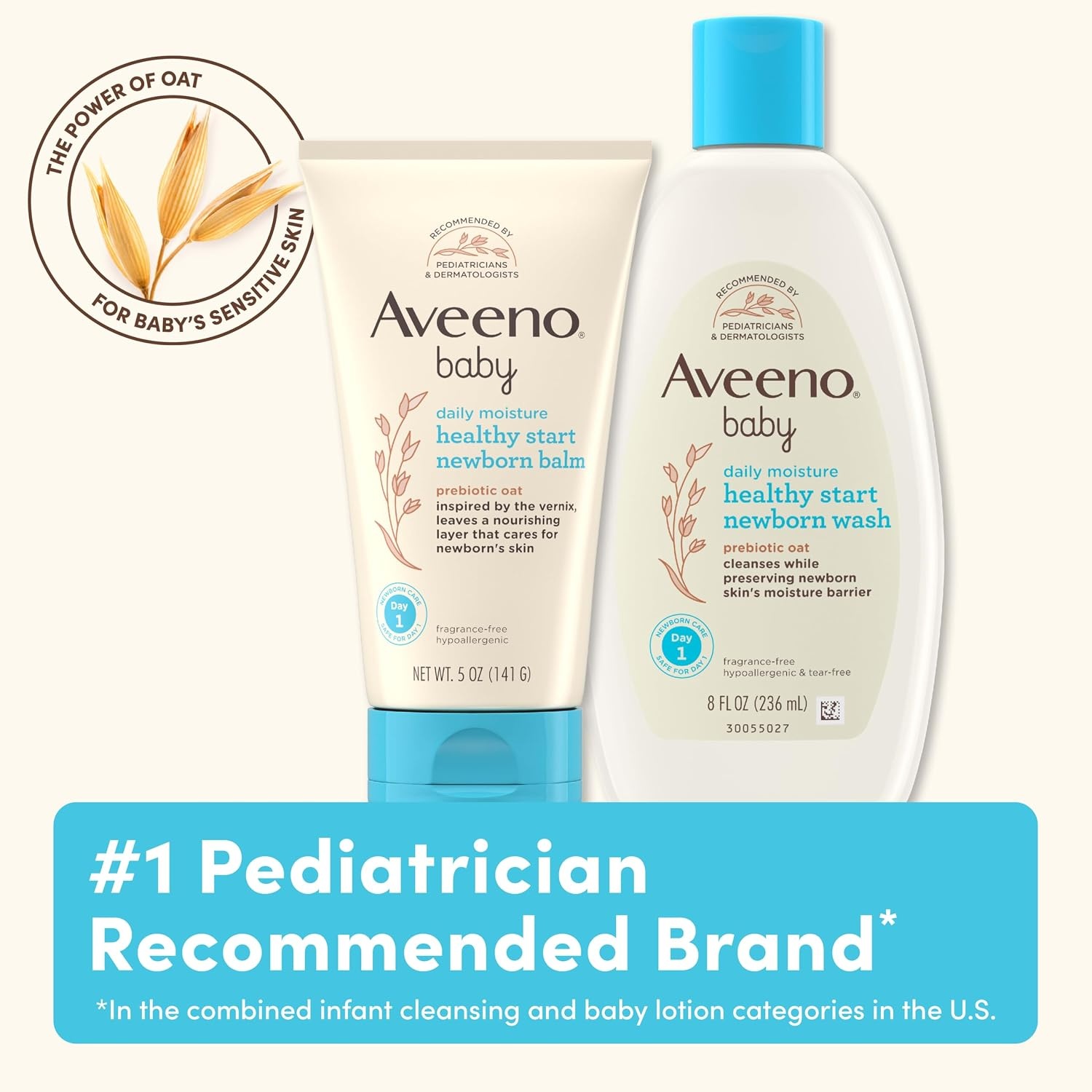Aveeno Baby Healthy Start Nourishing Newborn Wash, Hypoallergenic Baby Body Wash, Prebiotic Oat, Gently Cleanses Sensitive Skin, No added Fragrances & Parabens, Tear-free, 8 fl. oz(Fragrance Free)