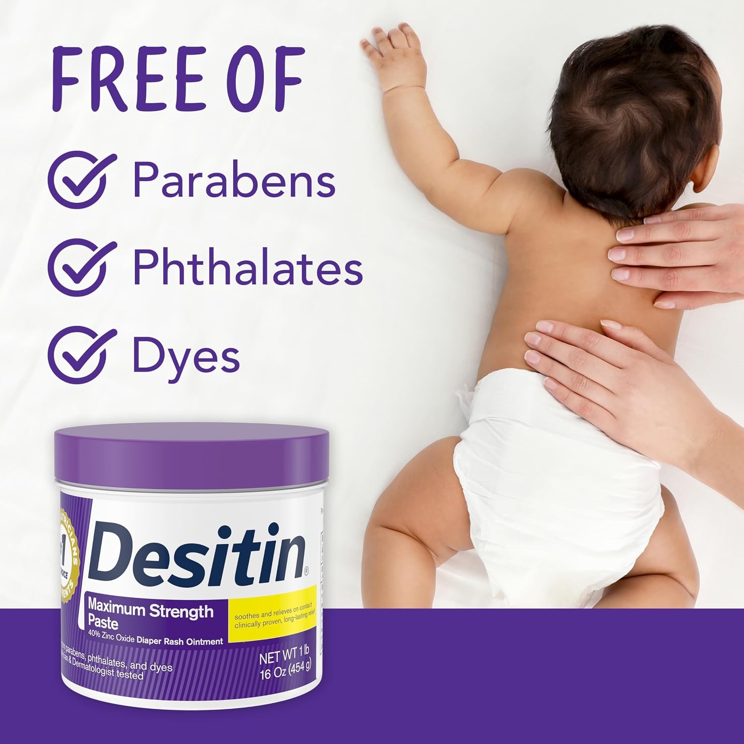 Desitin Maximum Strength Baby Diaper Rash Cream, 40% Zinc Oxide for Treatment, Relief & Prevention, Hypoallergenic, Phthalate- & Paraben-Free Paste, Protects Skin For Up To 12 Hours, 16 oz(16 Ounce (Pack of 2))