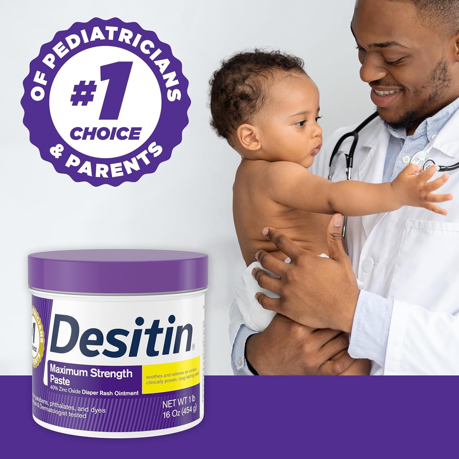 Desitin Maximum Strength Baby Diaper Rash Cream, 40% Zinc Oxide for Treatment, Relief & Prevention, Hypoallergenic, Phthalate- & Paraben-Free Paste, Protects Skin For Up To 12 Hours, 16 oz(16 Ounce (Pack of 2))