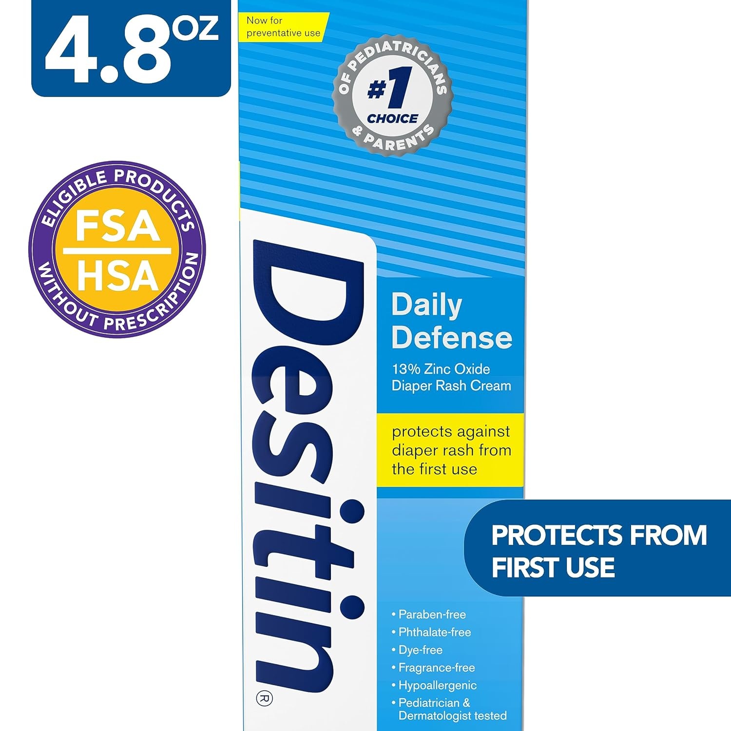 Desitin Daily Defense Baby Diaper Rash Cream with 13% Zinc Oxide, Barrier Cream to Treat, Relieve & Prevent Diaper Rash, Hypoallergenic, Dye-, Phthalate- & Paraben-Free, 16 oz(4.8 Ounce (Pack of 1))