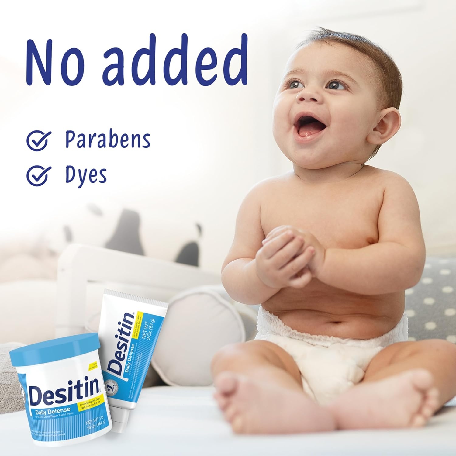 Desitin Daily Defense Baby Diaper Rash Cream with 13% Zinc Oxide, Barrier Cream to Treat, Relieve & Prevent Diaper Rash, Hypoallergenic, Dye-, Phthalate- & Paraben-Free, 16 oz(4.8 Ounce (Pack of 1))