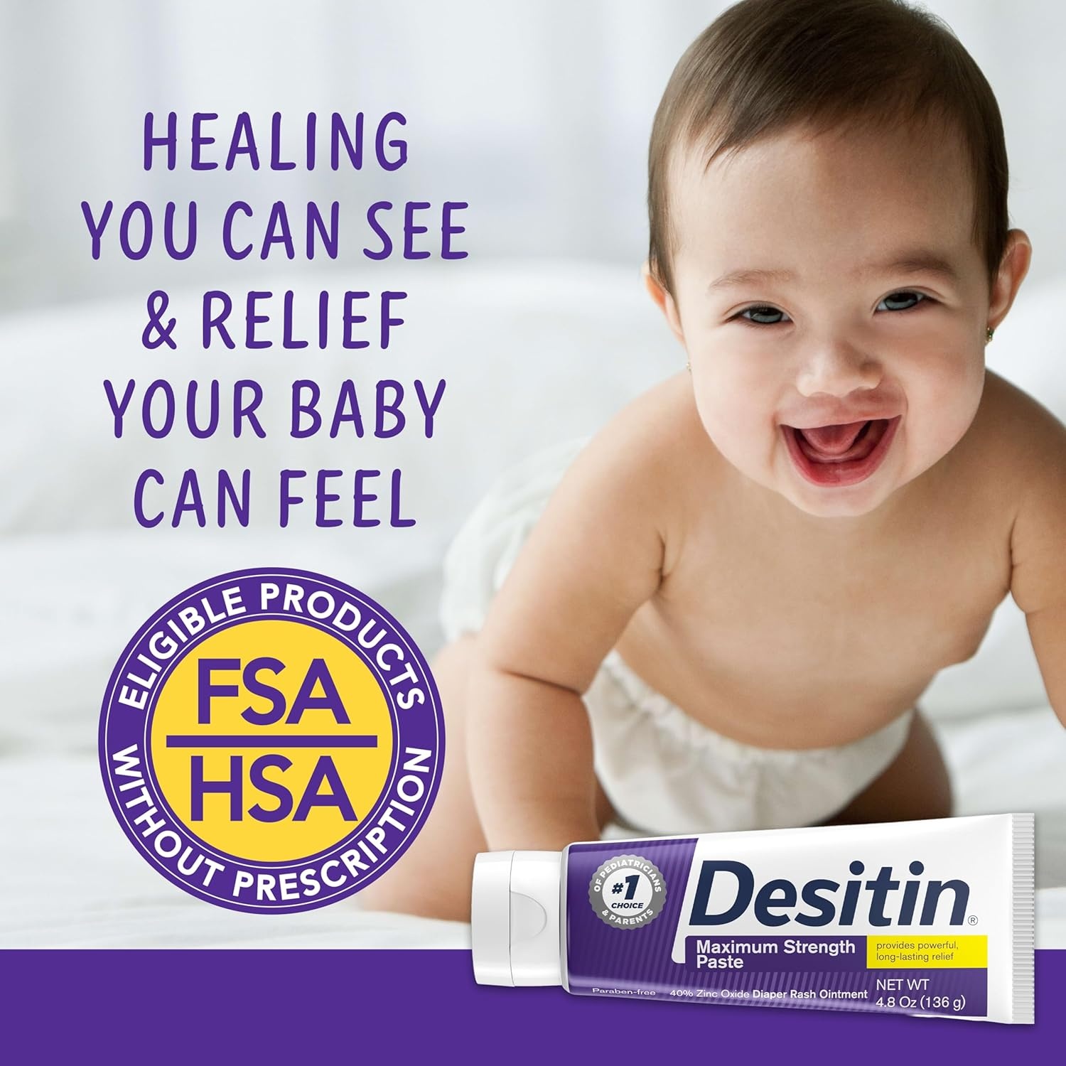 Desitin Maximum Strength Baby Diaper Rash Cream, 40% Zinc Oxide for Treatment, Relief & Prevention, Hypoallergenic, Phthalate- & Paraben-Free Paste, Protects Skin For Up To 12 Hours, 16 oz(4.8 Ounce (Pack of 1))