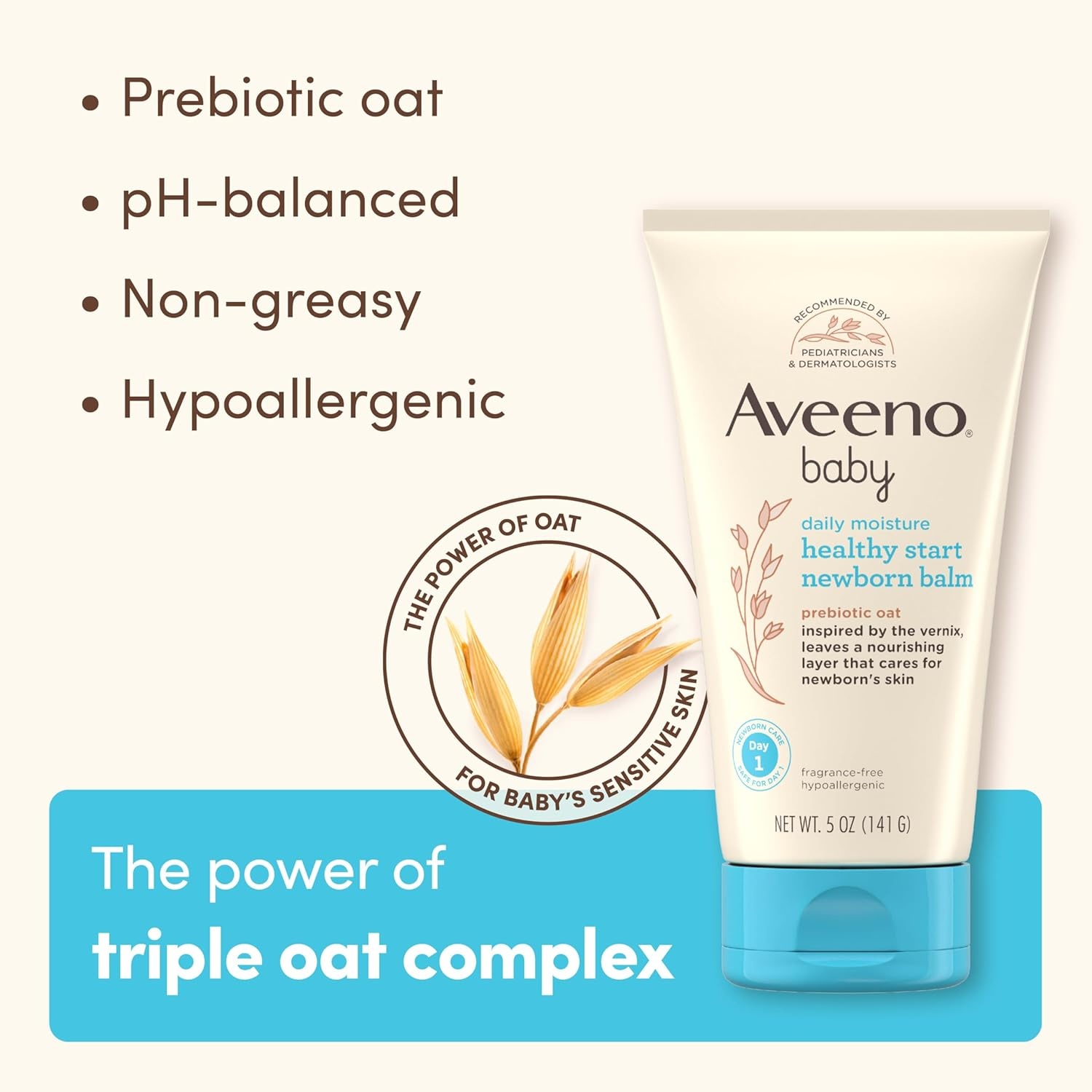 Aveeno Baby Healthy Start Nourishing Newborn Balm, Hypoallergenic Baby Skin Balm with Prebiotic Oat Leaves a Nourishing Layer to Care for Newborn Skin, Fragrance-Free, 5 oz(5 Ounce (Pack of 2))