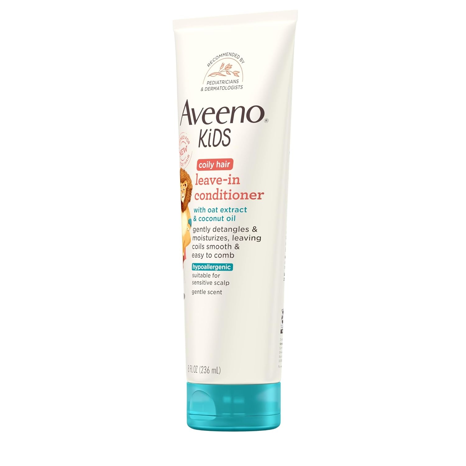 Aveeno Kids Coily Hair Leave-In Conditioner, Toddler Leave-In Conditioner for Sensitive Scalps Gently Detangles & Moisturizes Leaving Natural Curls & Coils Smooth, Hypoallergenic, 8 fl. oz(Gentle Scent)