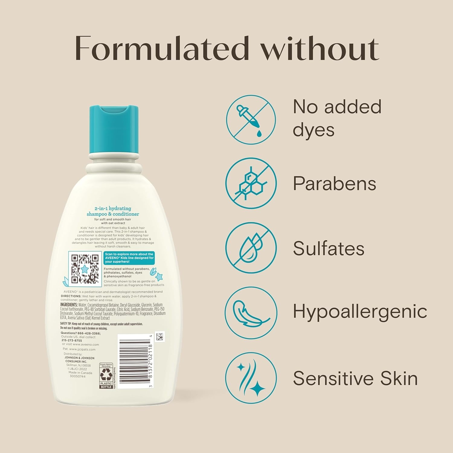Aveeno Kids 2-in-1 Shampoo and Conditioner, Hydrating Shampoo and Conditioner for Soft, Smooth and Easily Manageable Hair, Oat Extract Formula, Gentle Scent, Hypoallergenic, 12 fl. oz, 3 Pack(Shampoo & Conditioner)