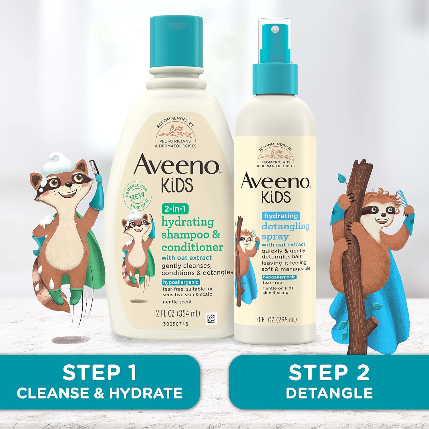 Aveeno Kids Hydrating Detangling Spray with Oat Extract, Quickly Detangles Hair, Tear-Free, Gentle on Sensitive Skin & Scalp, Detangler Spray for Kids, Hypoallergenic, 10 fl. oz