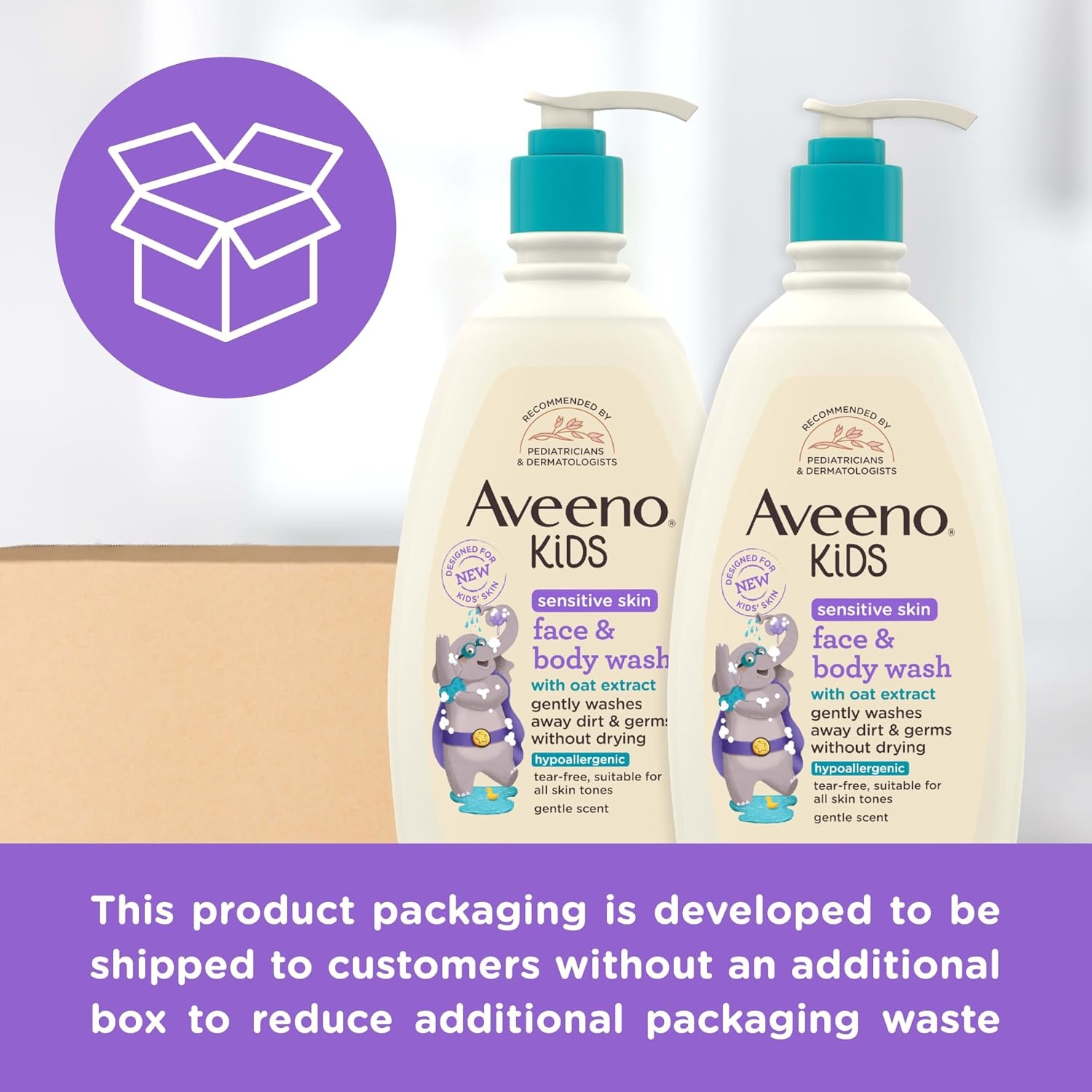 Aveeno Kids Sensitive Skin Face & Body Wash, Nourishing Oat Extract, Wash Away Dirt and Germs Without Drying, Kids Body Wash is Tear-Free, Hypoallergenic, Sulfate- & Dye-Free, 18 Fl Oz(18 Fl Oz (Pack of 2))