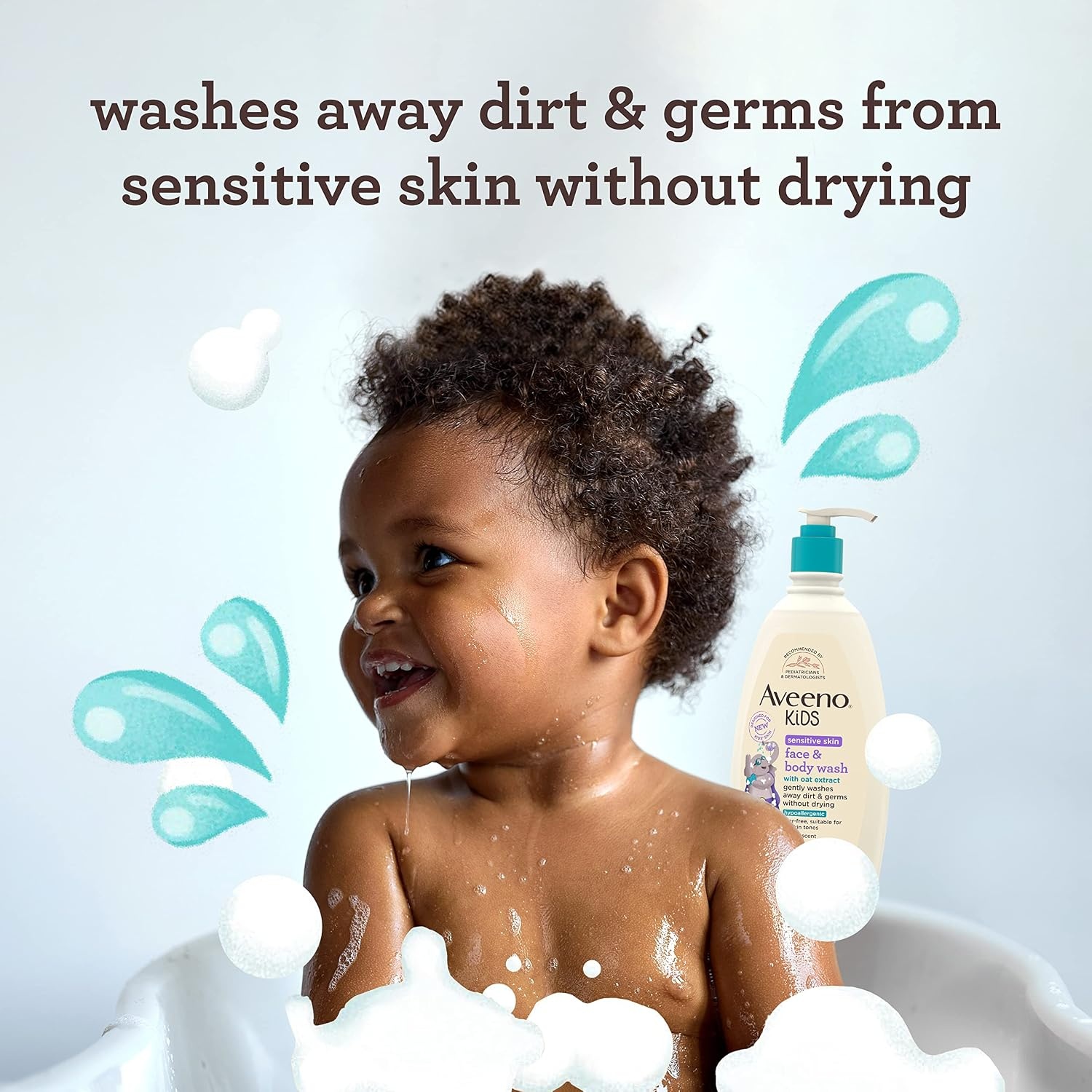 Aveeno Kids Sensitive Skin Face & Body Wash With Oat Extract, 18 fl. Oz with Aveeno Sensitive Skin Face & Body Gel Cream for Kids with Prebiotic Oat, 8 oz