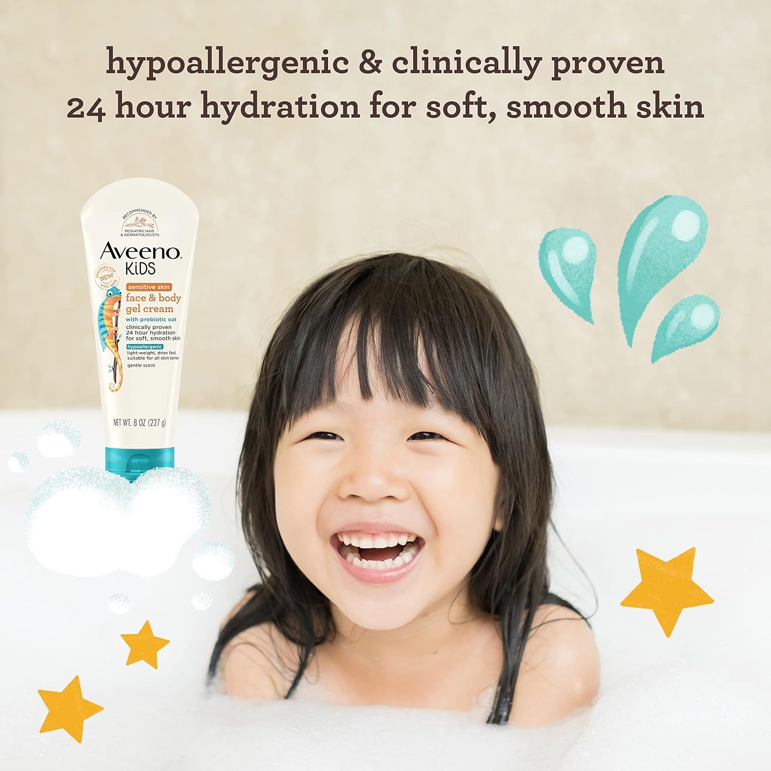 Aveeno Kids Sensitive Skin Face & Body Wash With Oat Extract, 18 fl. Oz with Aveeno Sensitive Skin Face & Body Gel Cream for Kids with Prebiotic Oat, 8 oz