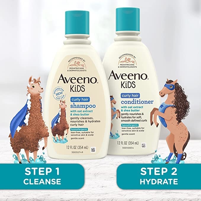 AVEENO BABY Kids Curly Hair Shampoo and Conditioner Set, 12 fl. Oz each with Oat Extract & Shea Butter, Hydrating, Hypoallergenic, Moisturizing for Defined Curls, Gentle for Kids’ Developing Hair(Shampoo + Conditioner)