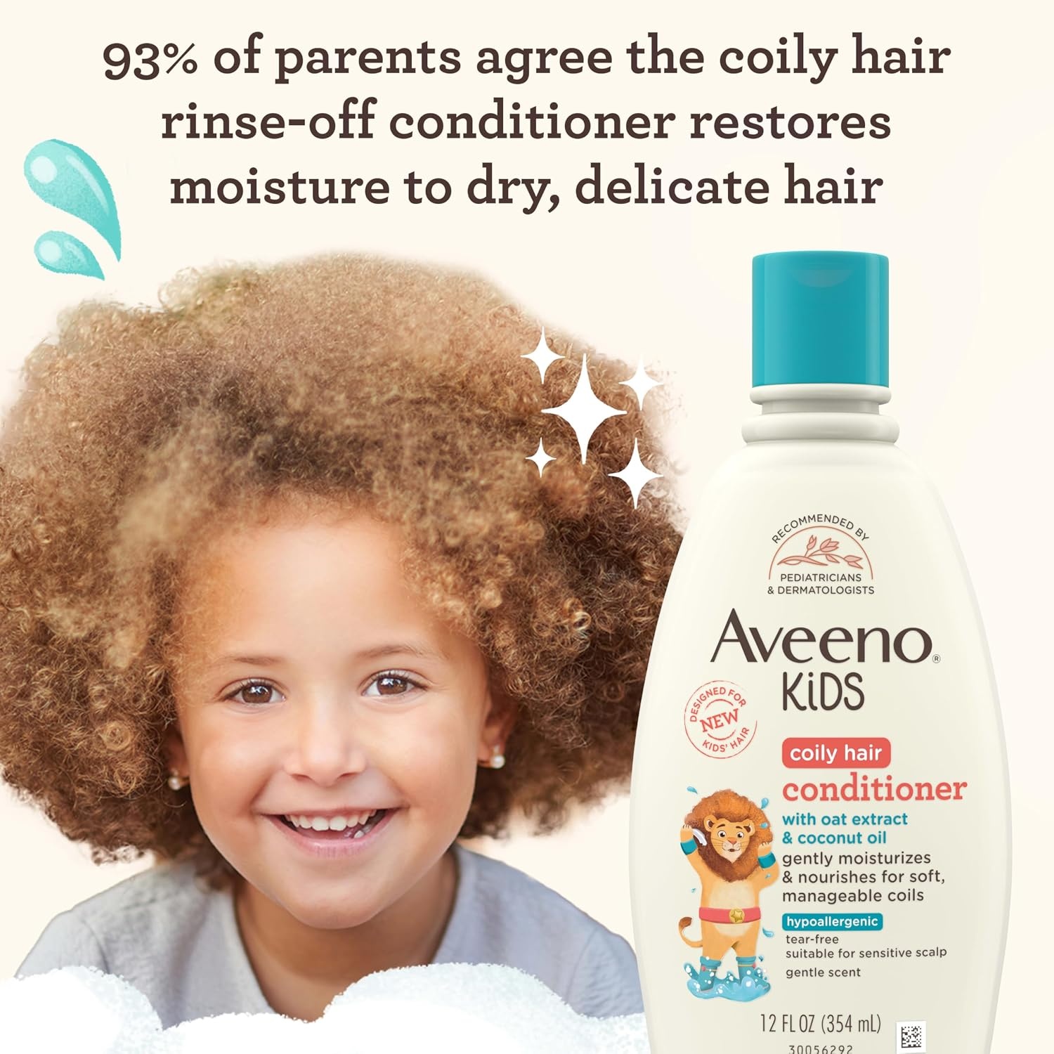 Aveeno Kids Curly Hair Conditioner, Hydrating Conditioner, Kids Curly Hair Products, Oat Extract & Shea Butter, Gentle Scent, 12 fl. oz (Pack of 1)(Conditioner)