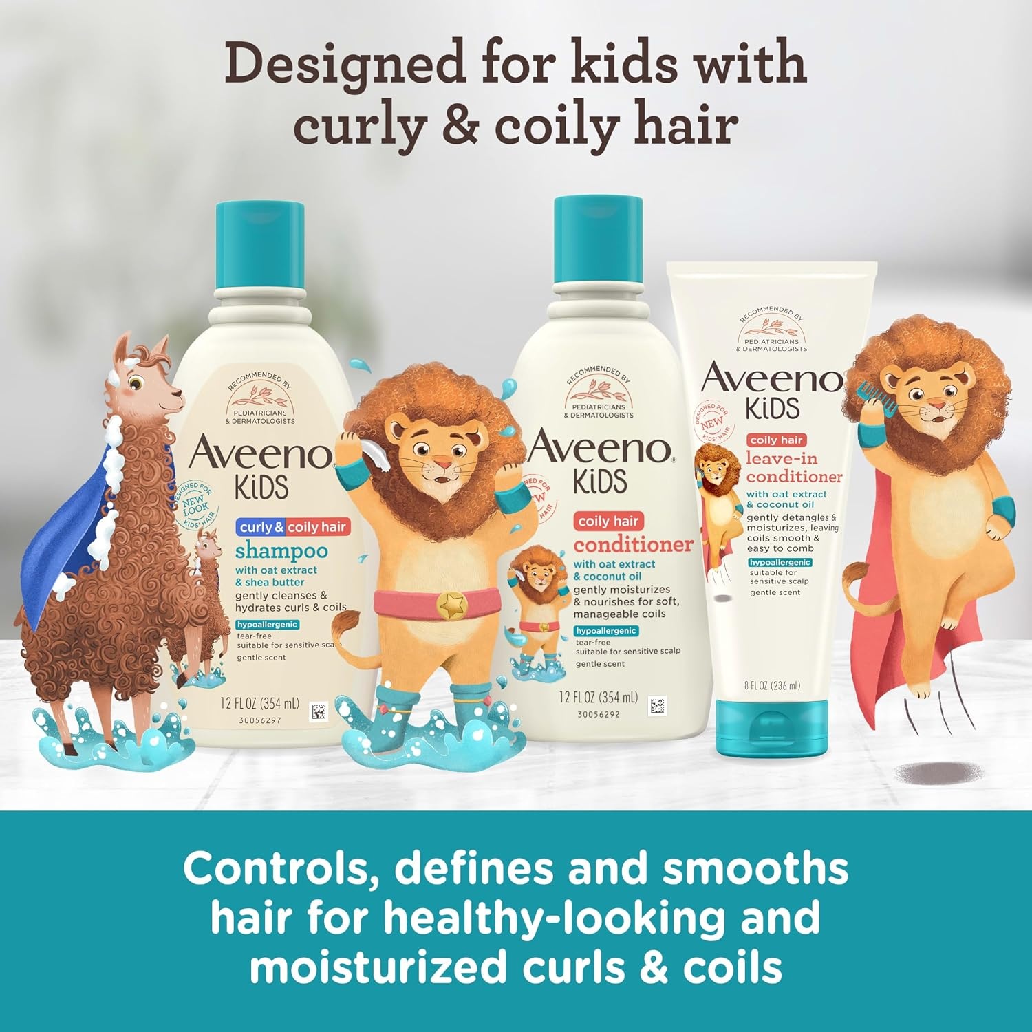Aveeno Kids Curly Hair Conditioner, Hydrating Conditioner, Kids Curly Hair Products, Oat Extract & Shea Butter, Gentle Scent, 12 fl. oz (Pack of 1)(Conditioner)