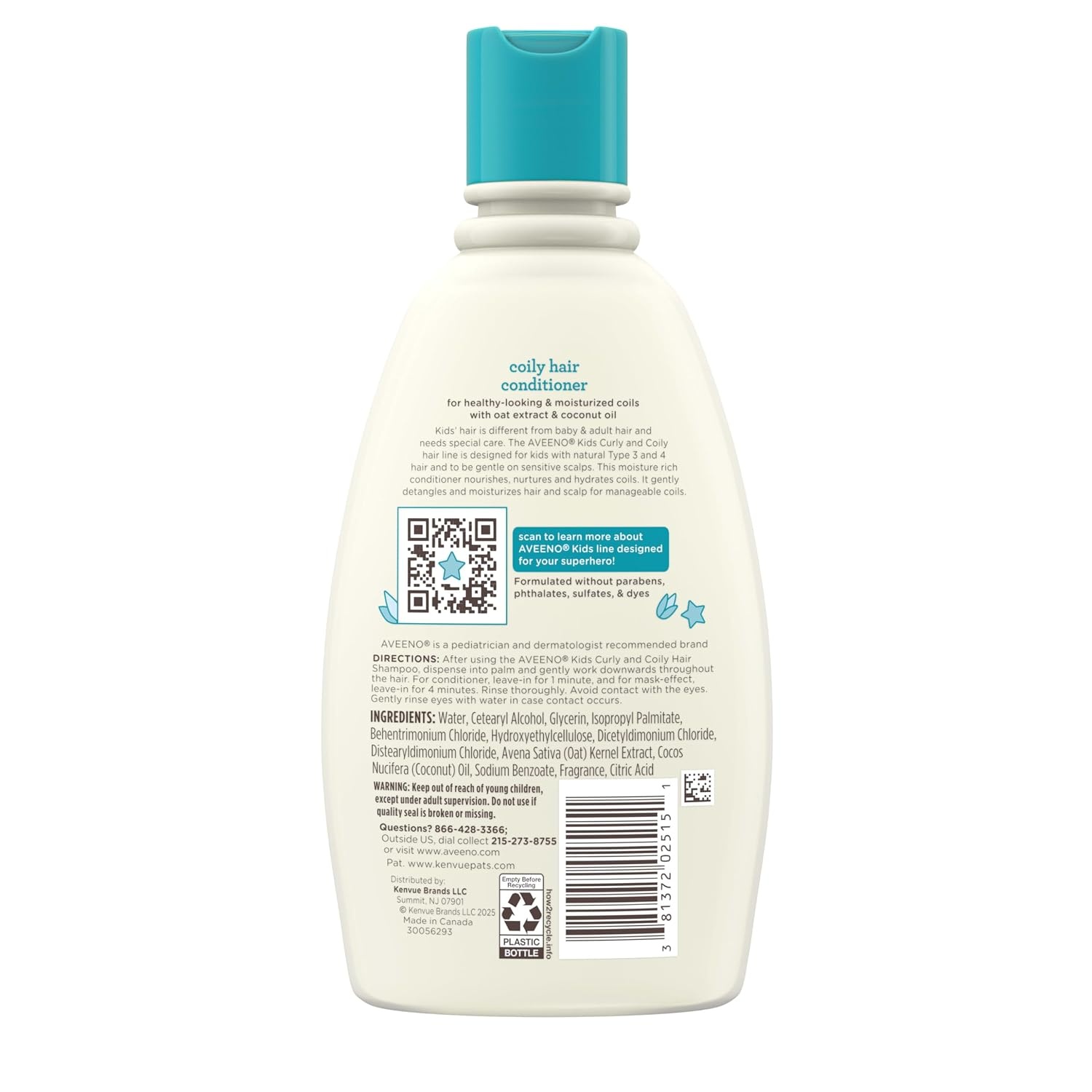 Aveeno Kids Curly Hair Conditioner, Hydrating Conditioner, Kids Curly Hair Products, Oat Extract & Shea Butter, Gentle Scent, 12 fl. oz (Pack of 1)(Conditioner)