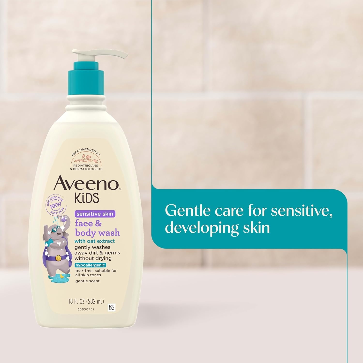 Aveeno Kids Sensitive Skin Face & Body Wash, Nourishing Oat Extract, Wash Away Dirt and Germs Without Drying, Kids Body Wash is Tear-Free, Hypoallergenic, Sulfate- & Dye-Free, 18 Fl Oz(18 Fl Oz (Pack of 1))