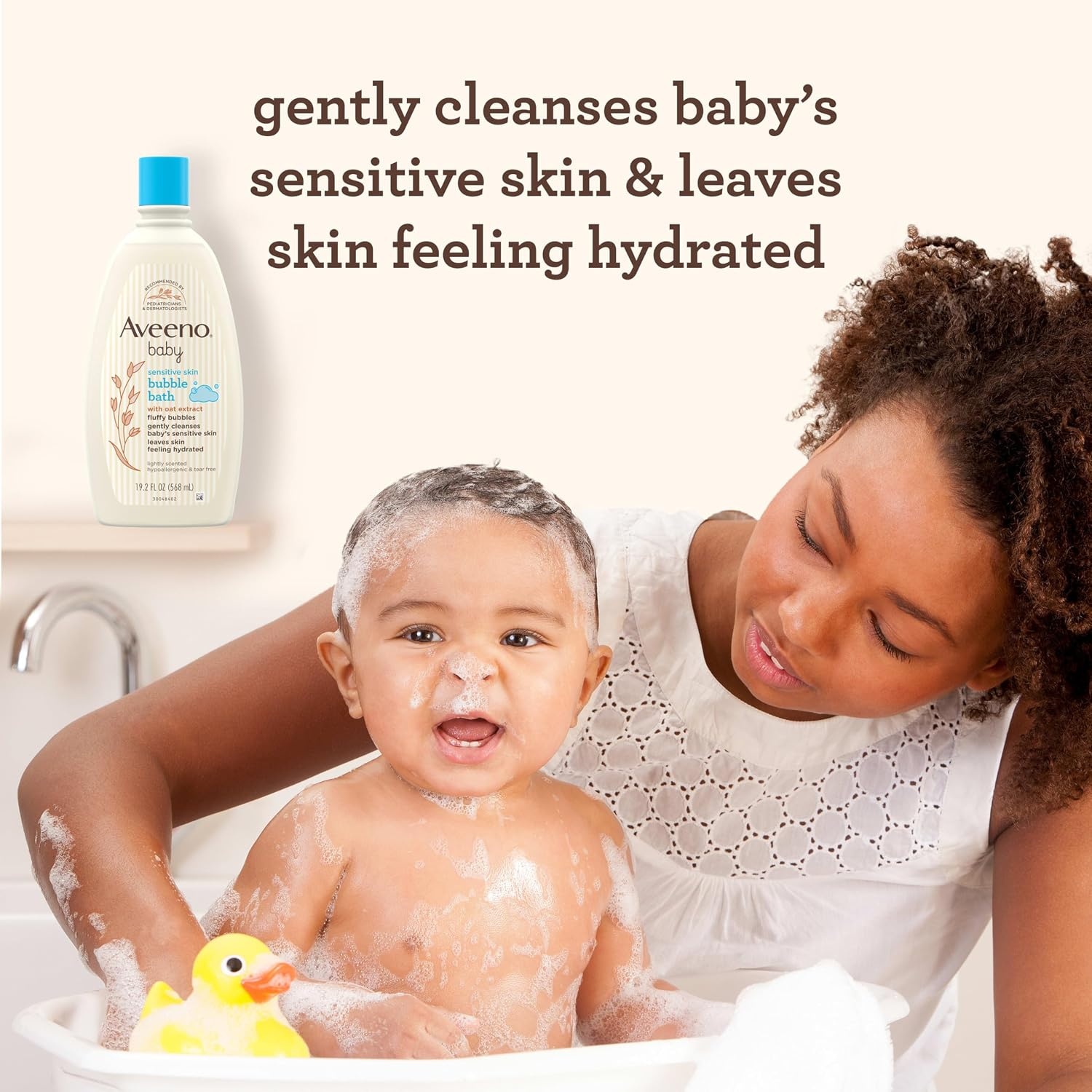 Aveeno Baby Sensitive Skin Bubble Bath with Oat Extract, Gently Cleanses and Leaves Skin Feeling Hydrated, Tear-Free Formula, Hypoallergenic, Paraben-, Phthalate-, Soap- & Dye-Free, 19.2 fl. Oz(19.2 Fl Oz (Pack of 1))
